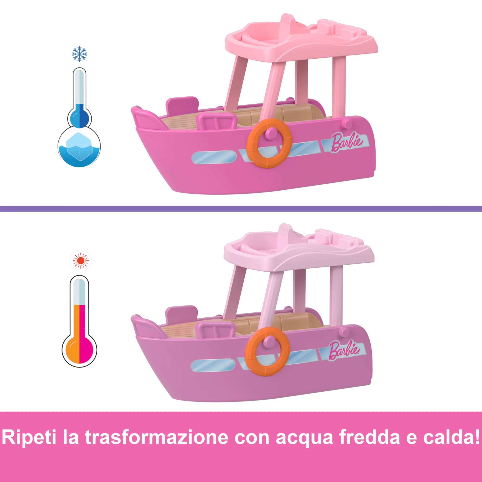 Barbie Mini Barbieland, Set Con Veicolo E Bambola Da 3,8 Cm, Barca Dei Sogni Con Effetto Cambia Colore - Image 3