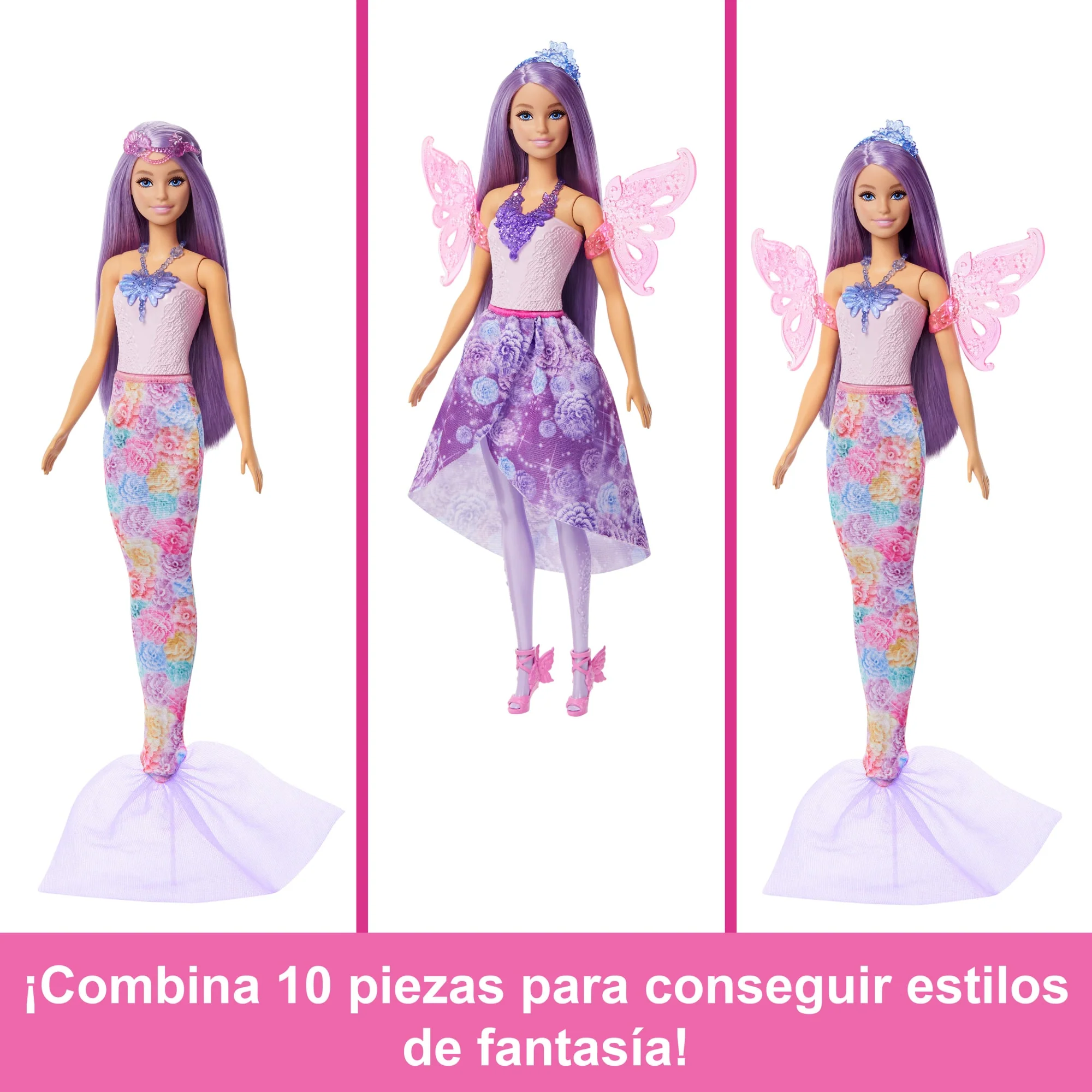 Pack Moda Fantasía De Barbie Con Muñeca Y Accesorios Como Cola De Sirena, Alas De Hada Y Collares - Image 3