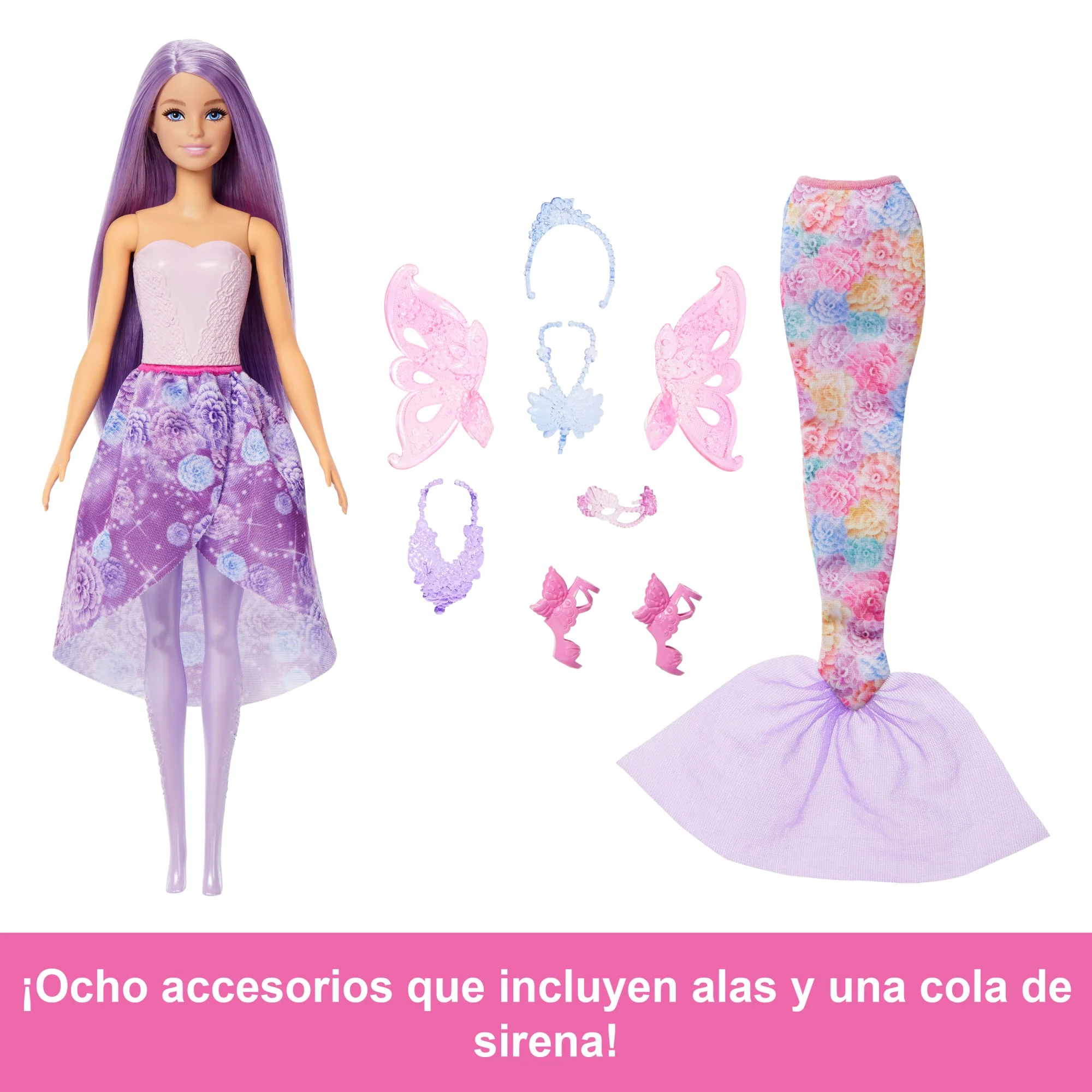 Pack Moda Fantasía De Barbie Con Muñeca Y Accesorios Como Cola De Sirena, Alas De Hada Y Collares - Image 4