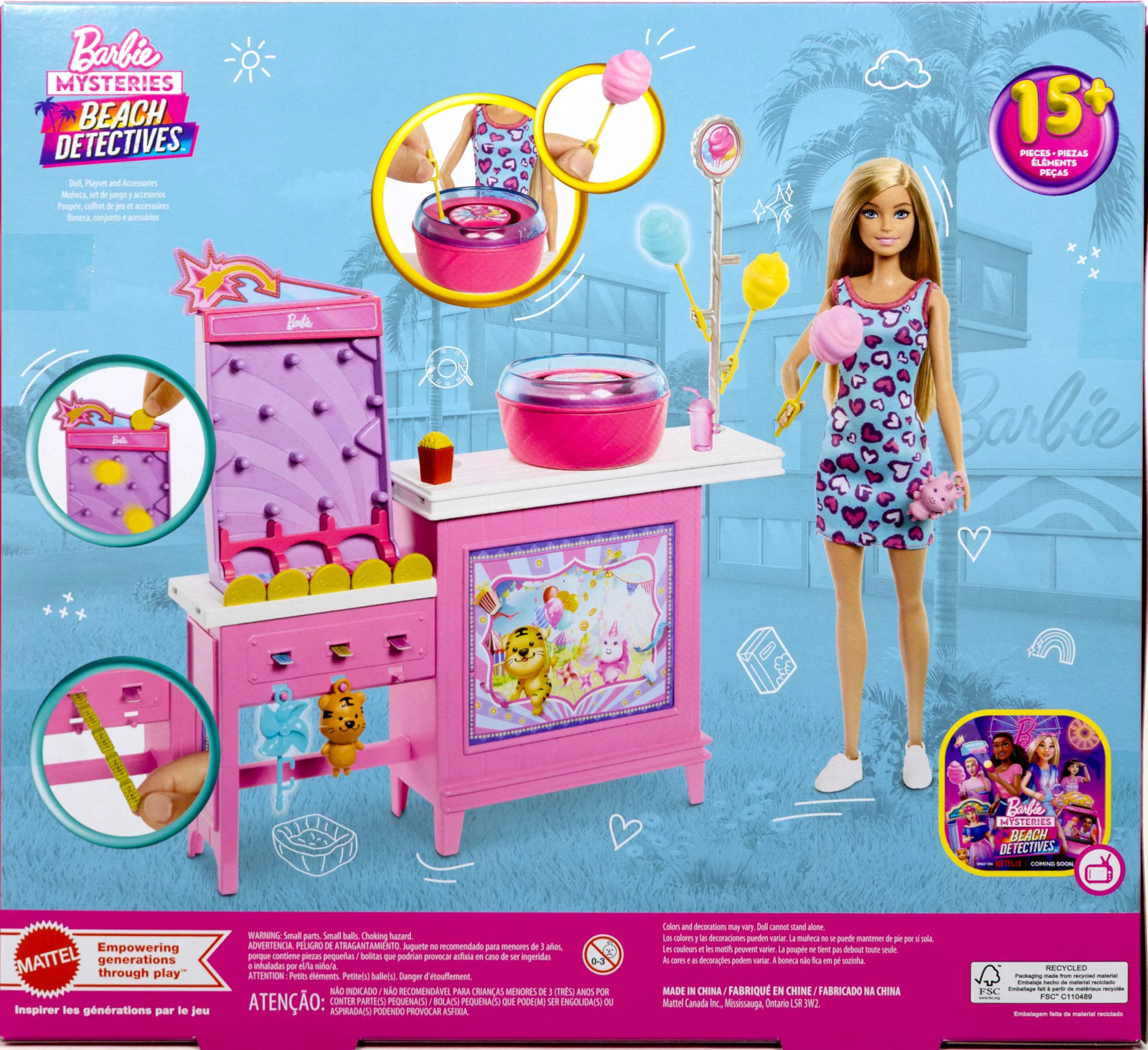 Barbie Mysteries: Beach Detectives Barbie “Malibu” Doll, Cotton Candy Game Playset & Accessories - Image 6