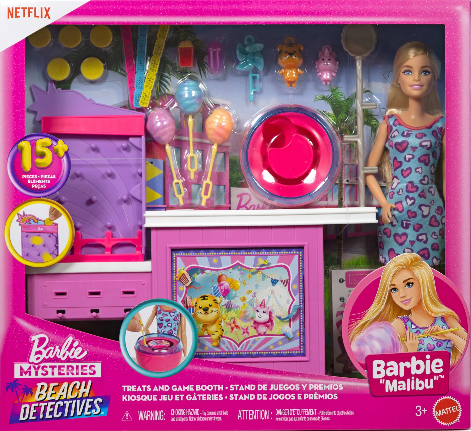 Conjunto De Juego De “Barbie Mysteries: Beach Detectives” Con Muñeca Barbie Malibu Y Puesto De Juegos Con Máquina De Algodón De Azúcar Y Accesorios - Image 6