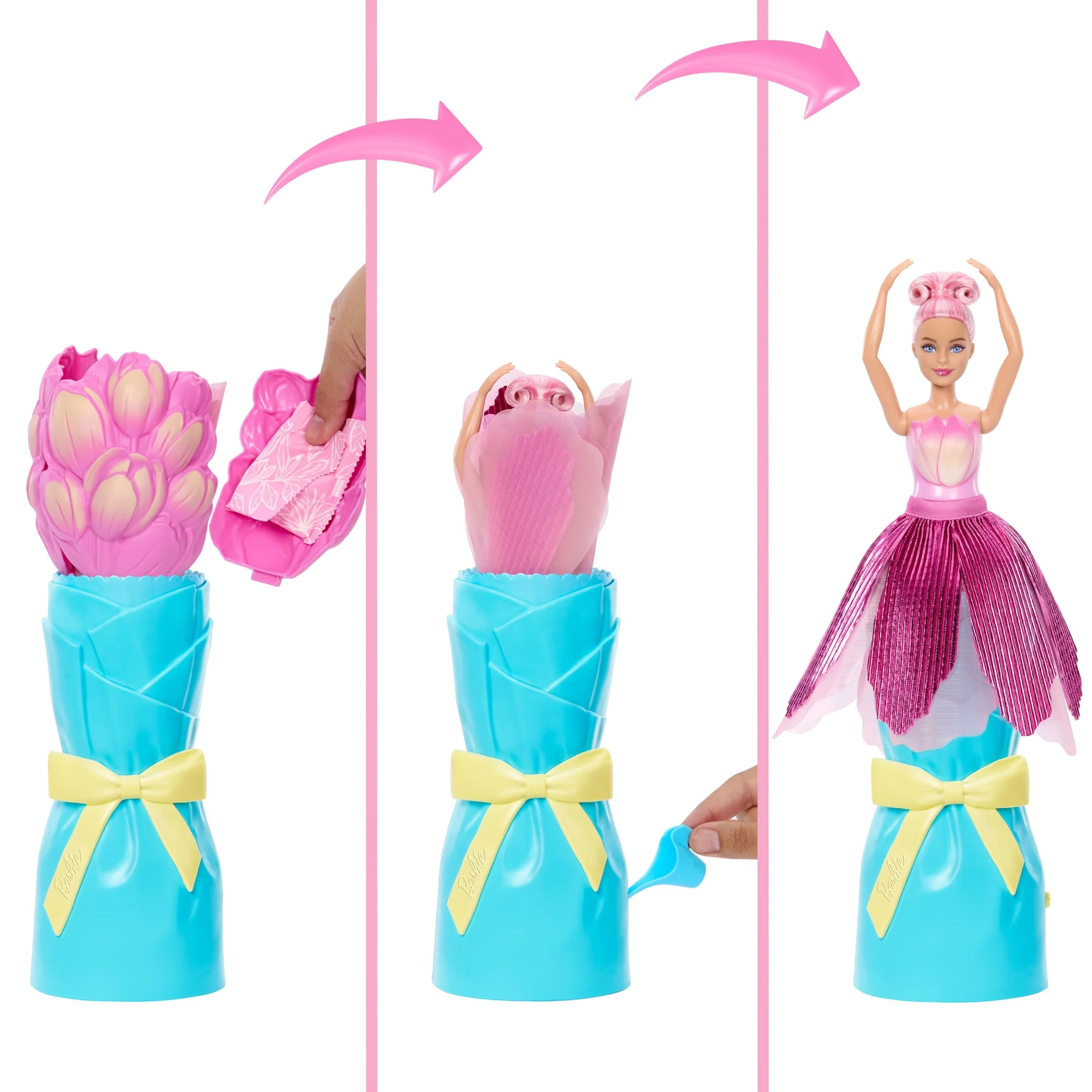 Muñeca Barbie Petal Pop Perfumada Con Vestido Rosa De Tulipanes, Accesorios Sorpresa Como Un Conejito Y Mucho Más - Image 2