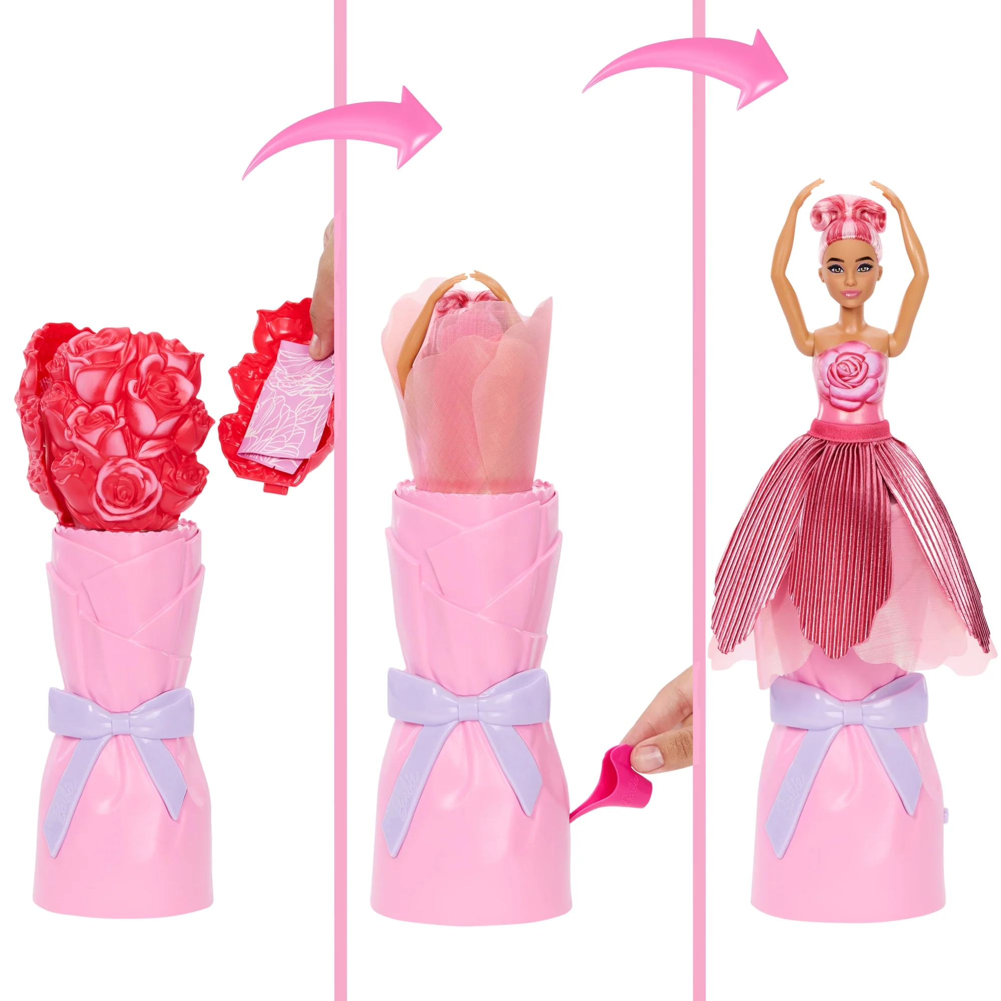 Barbie Petal Pop Scented Fashion Doll With Rose Dress, Reveal Accessories Like Bunny & More - Image 2