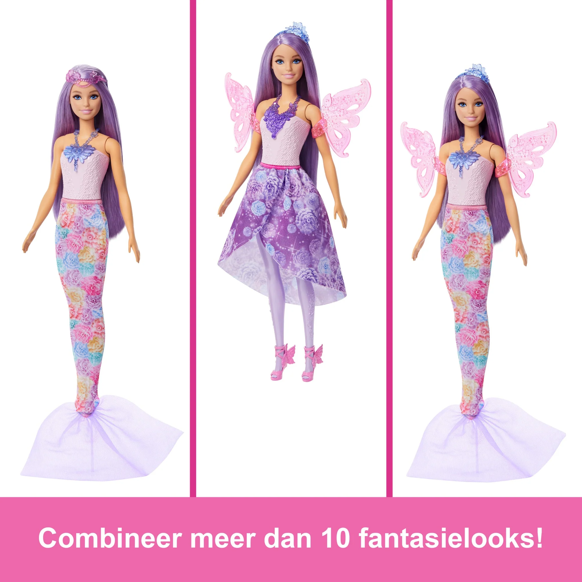 Barbie Pop Fantasiemodeset Met Accessoires, Waaronder Zeemeerminnenstaart, Feeënvleugels En Halskettingen - Image 3
