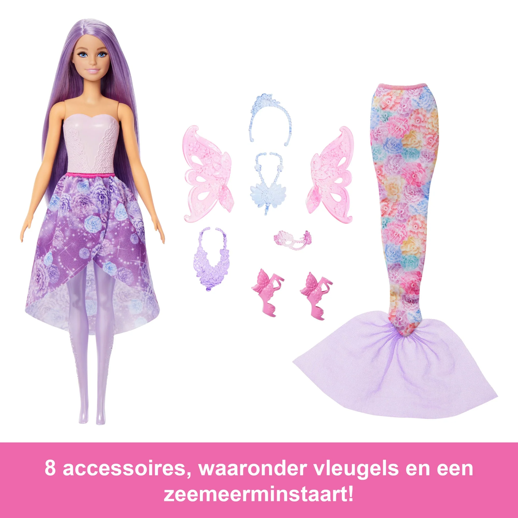Barbie Pop Fantasiemodeset Met Accessoires, Waaronder Zeemeerminnenstaart, Feeënvleugels En Halskettingen - Image 4