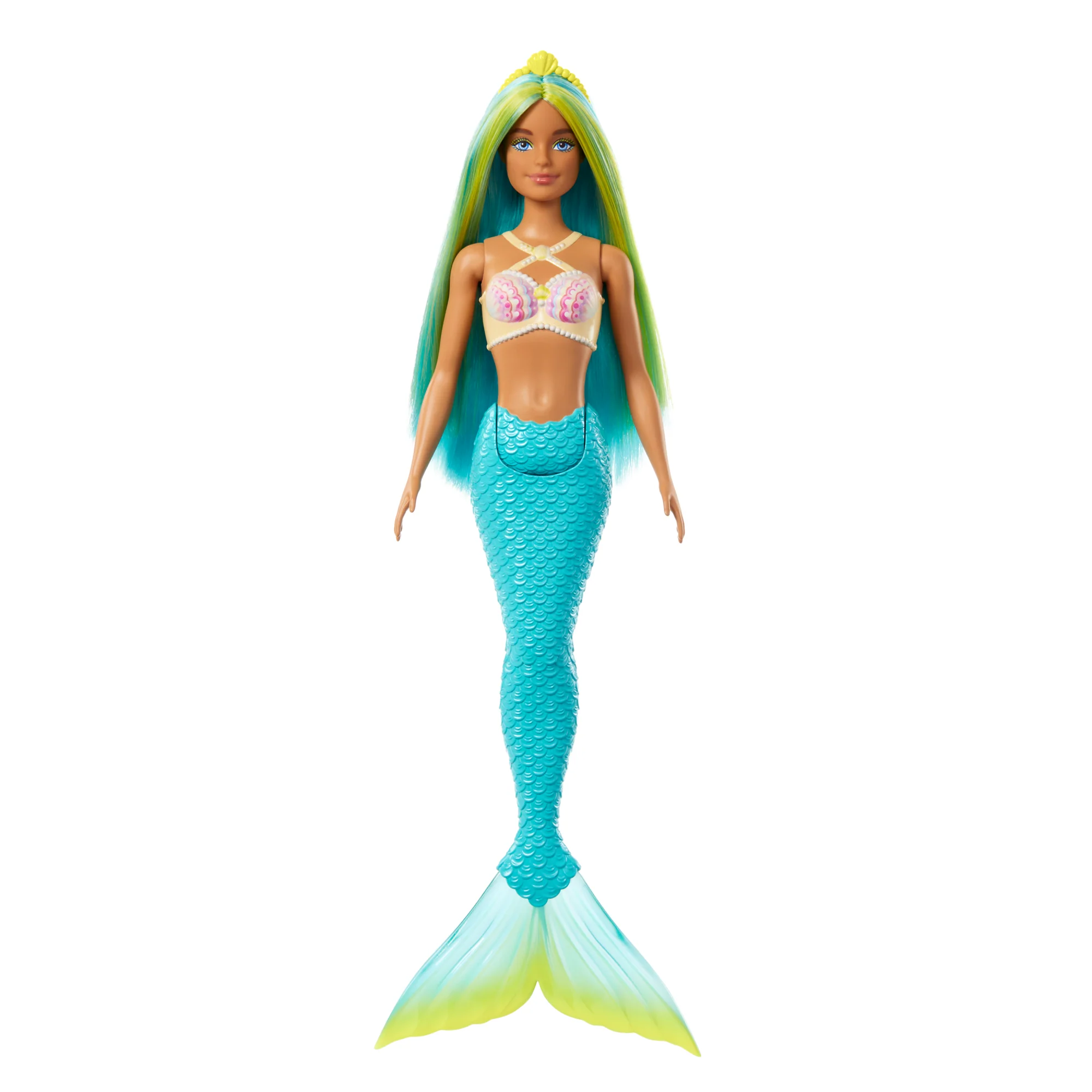 Barbie Zeemeerminpop Met Blauw En Geel Haar, Turquoise Staart En Haarband