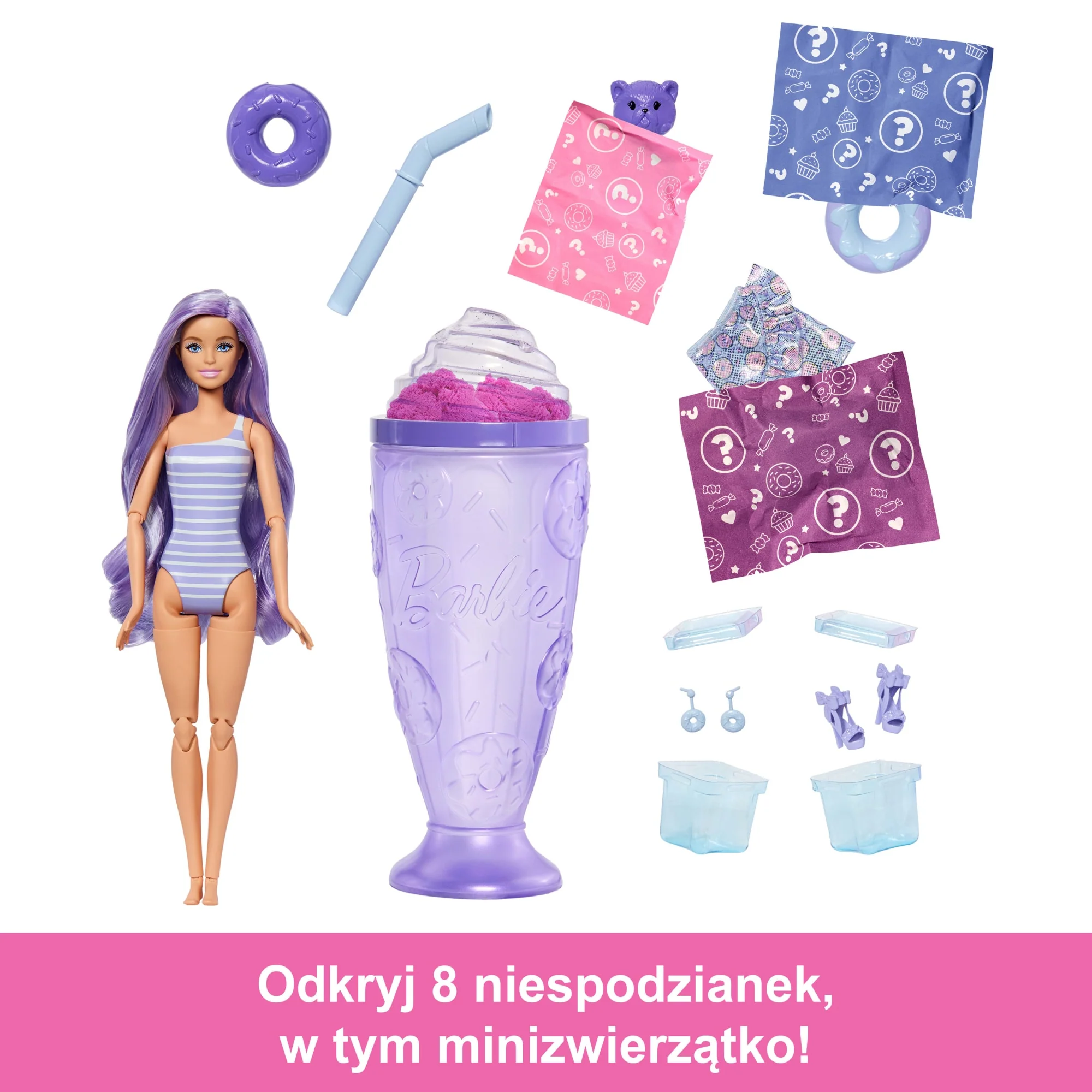 Barbie Pop Reveal Seria Stylowy deser Lalka, figurka zwierzątka i akcesoria Zestaw fioletowy Zabawka 3+ - Image 2