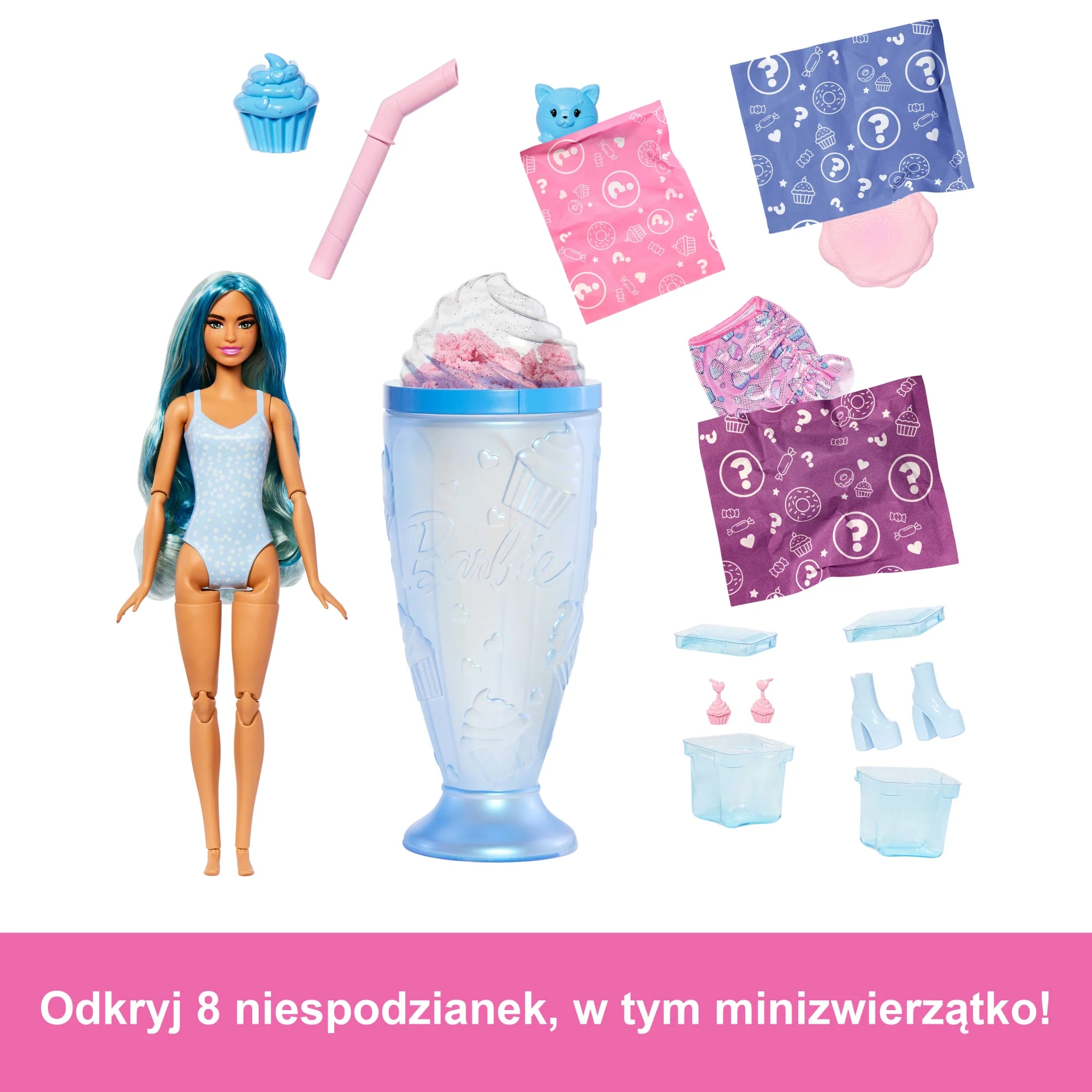Barbie Pop Reveal Seria Stylowy deser Lalka, figurka zwierzątka i akcesoria Zestaw niebieski Zabawka 3+ - Image 2