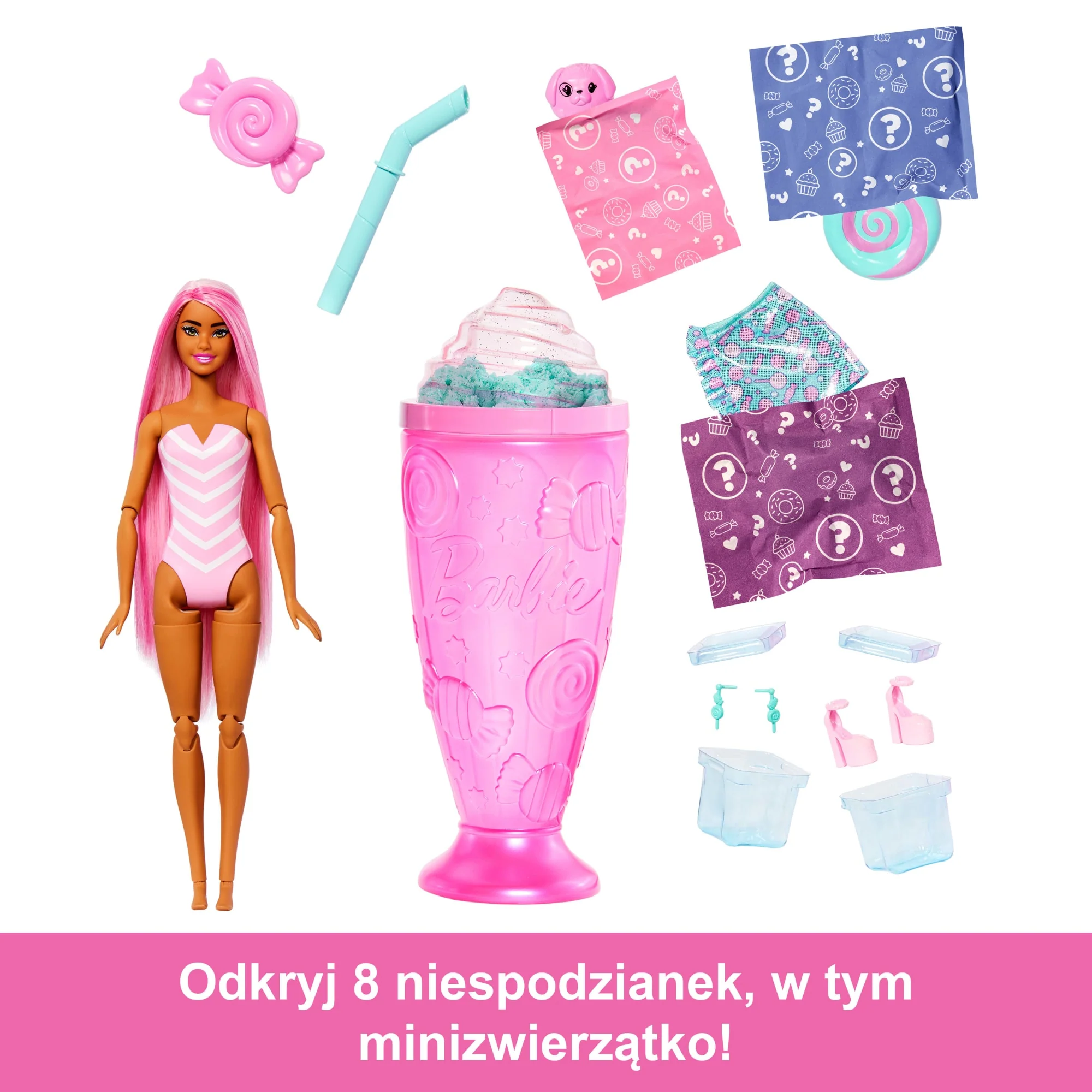 Barbie Pop Reveal Seria Stylowy deser Lalka, figurka zwierzątka i akcesoria Zestaw różowy Zabawka 3+ - Image 2