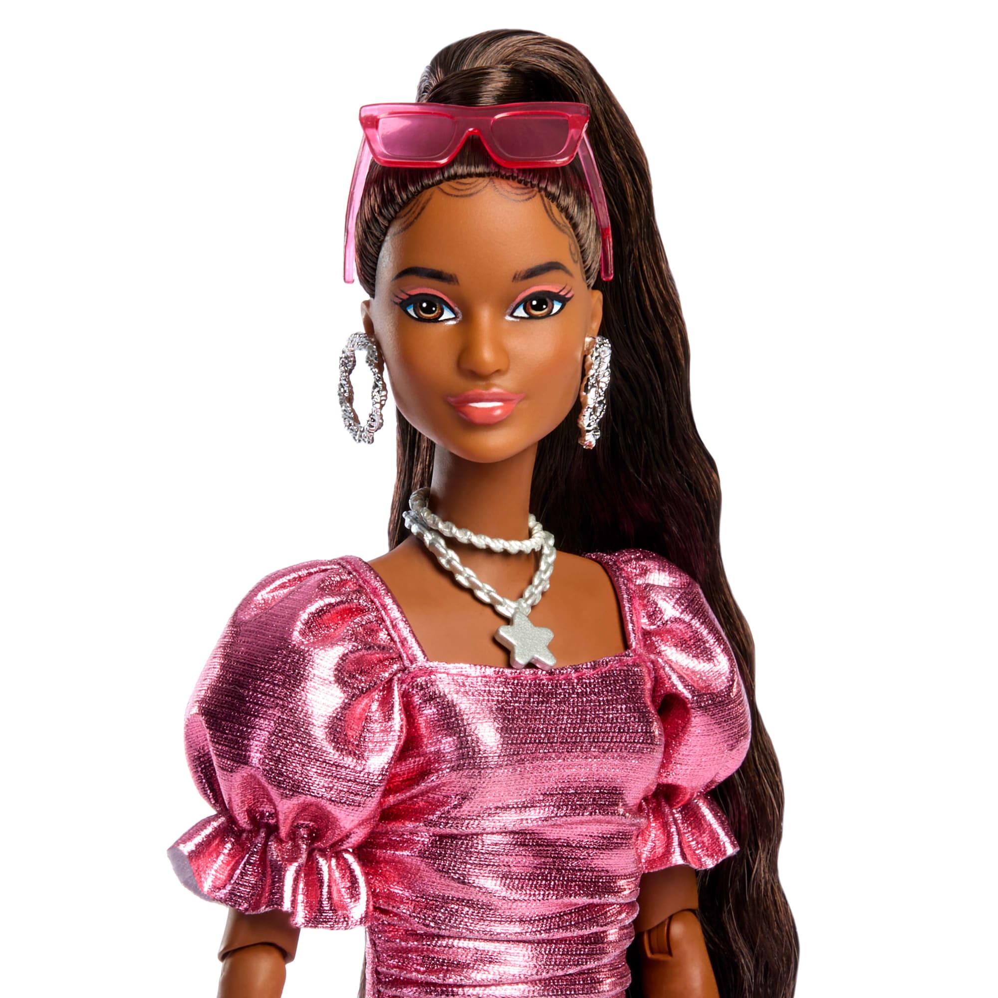 Barbie-Poupée Deluxe Style-Avec Robe Coupe Boule Corail Métallisé - Image 2