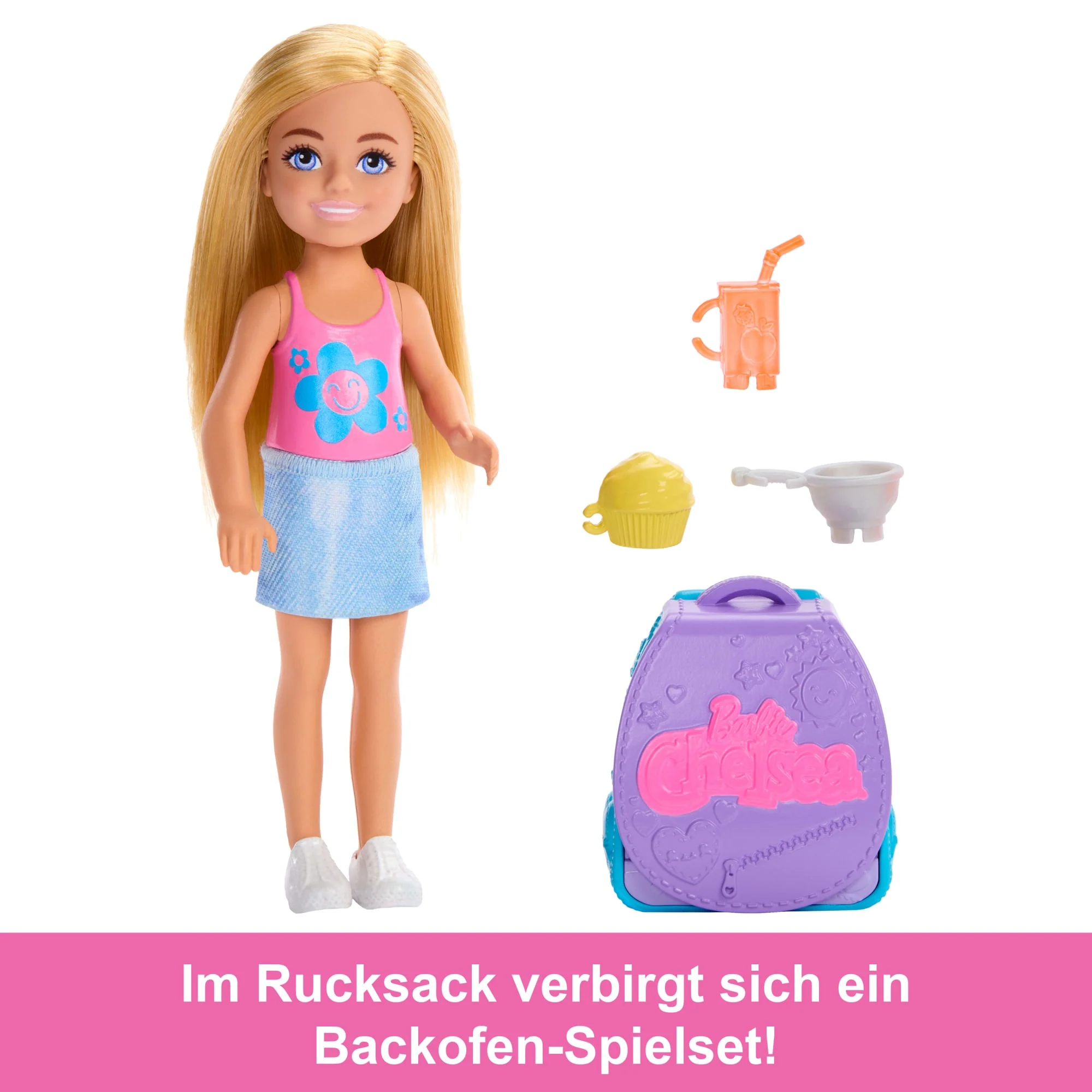 Barbie Family & Friends Cupcake Backende Chelsea Mit Rucksack, Chelsea-Puppe Und Accessoires, Rucksack Mit Cupcake-Spielzeug - Image 4
