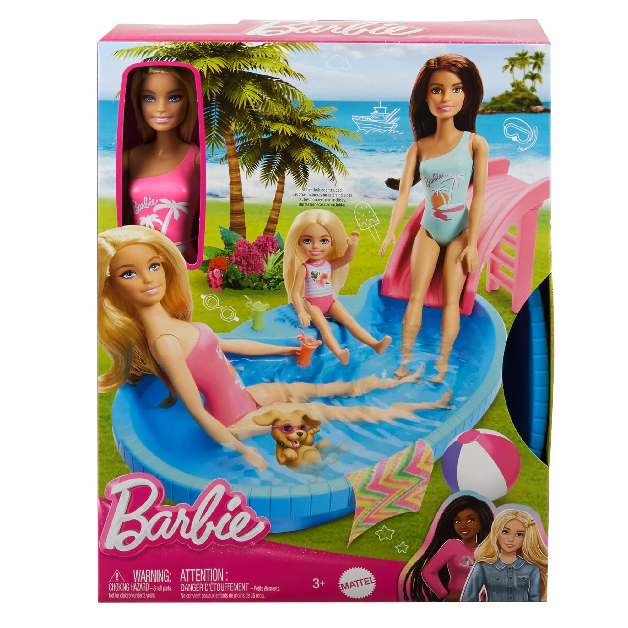 Barbie-Puppe Und Pool Spielset, Blonde Puppe Mit Pool, Rutsche, Handtuch Und Getränke-Accessoires - Image 4