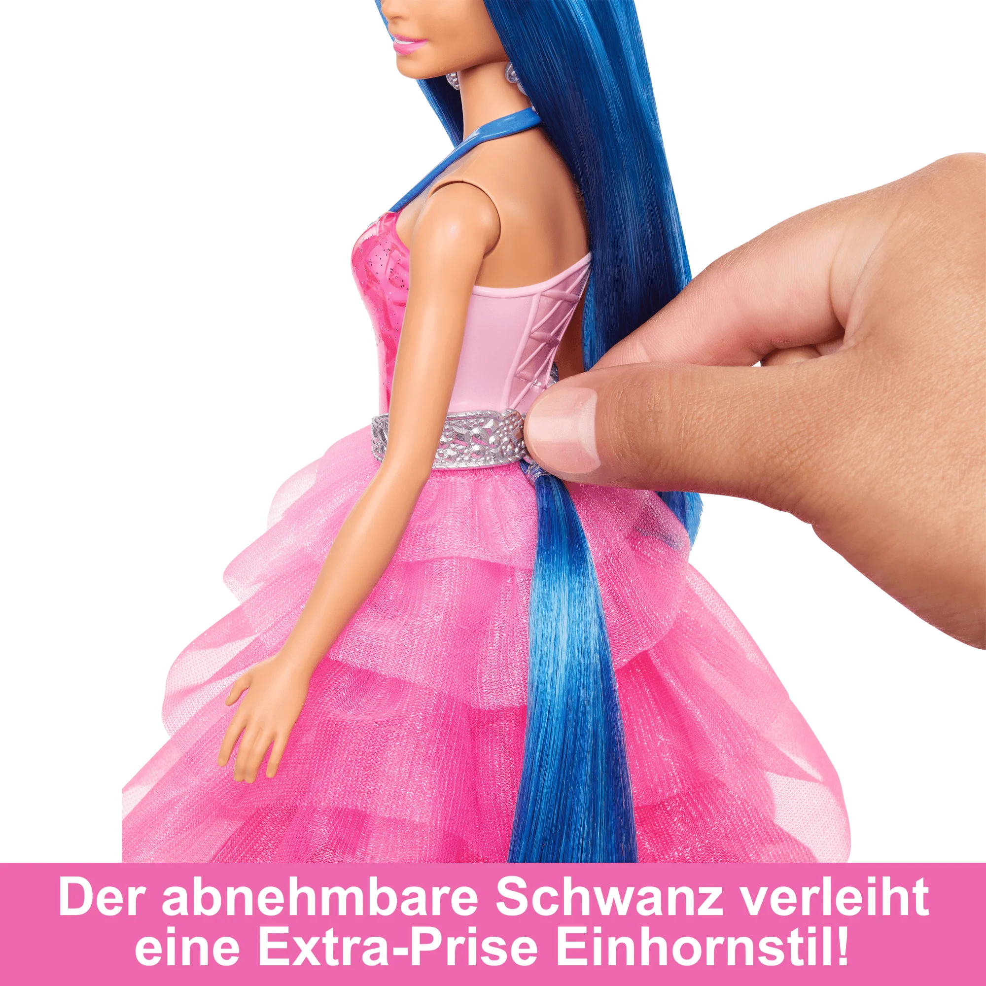Barbie Einhorn-Spielzeug, Puppe Zum 65. Jubiläum Mit Blauen Haaren, Pinkfarbenem Kleid Und Haustier-Einhorn - Image 4
