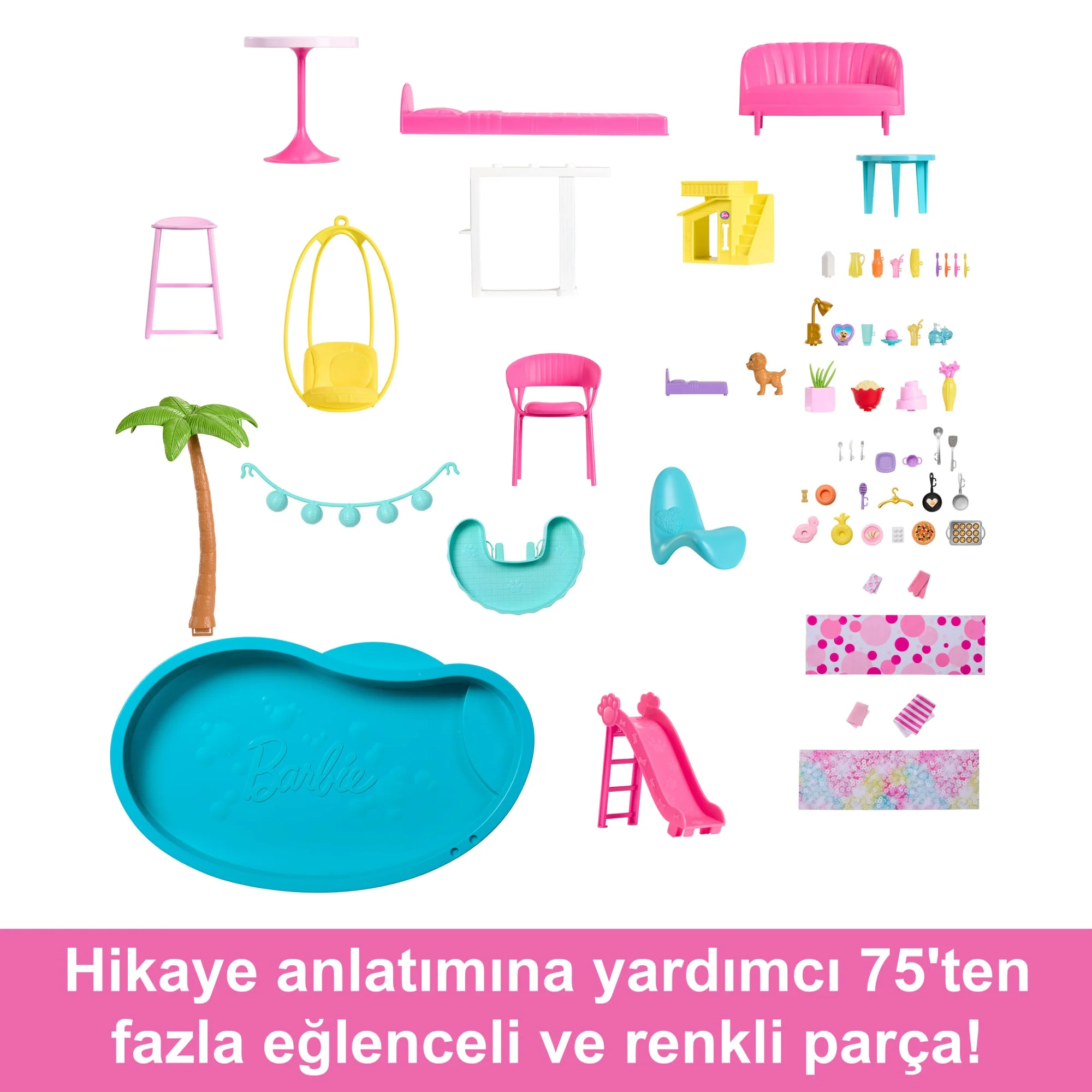 Barbie Rüya Evi, 75'Ten Fazla Parça, 3 Katlı Kaydıraklı Havuz Partisi Bebek Evi - Image 3