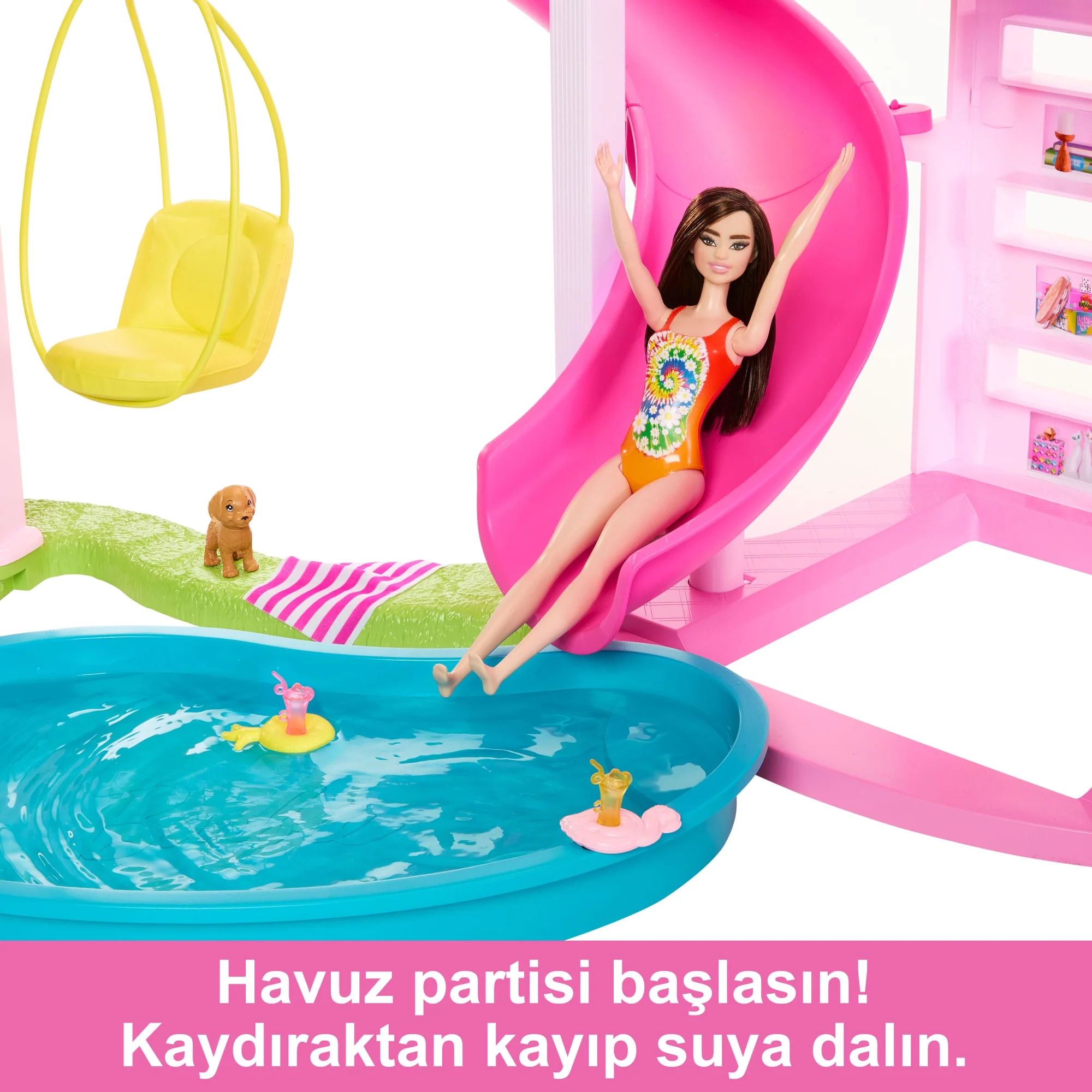 Barbie Rüya Evi, 75'Ten Fazla Parça, 3 Katlı Kaydıraklı Havuz Partisi Bebek Evi - Image 4