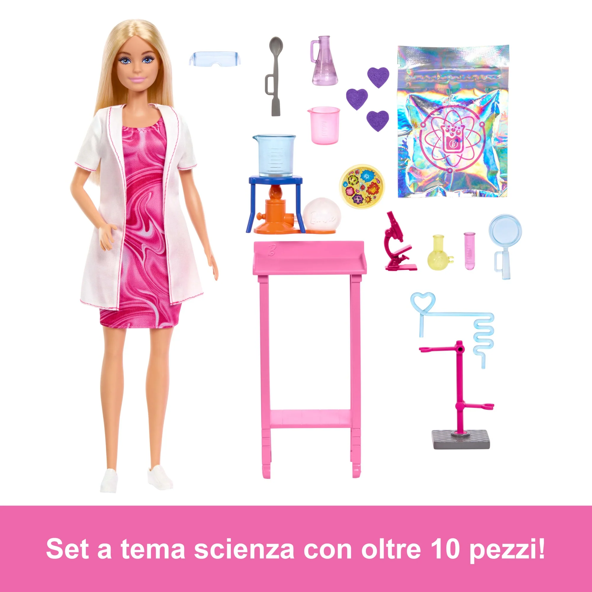 Barbie Scienziata Bambola Bionda E Accessori Come Tavolo Da Laboratorio E Accessori Cambia Colore - Image 3