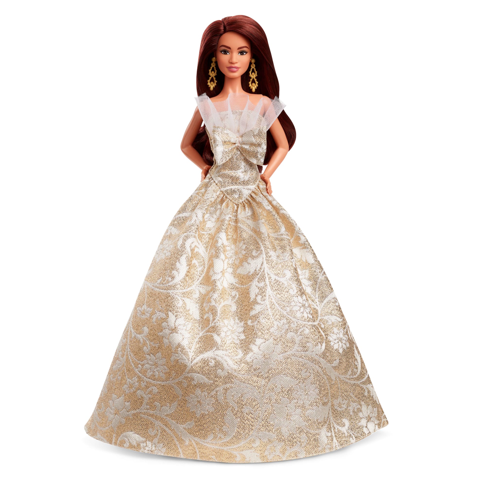 Barbie Signature 2025 Holiday Barbie Modepuppe, Saisonale Sammler, Dunkelhaarig Mit Silber- Und Goldfarbenem Kleid - Image 2