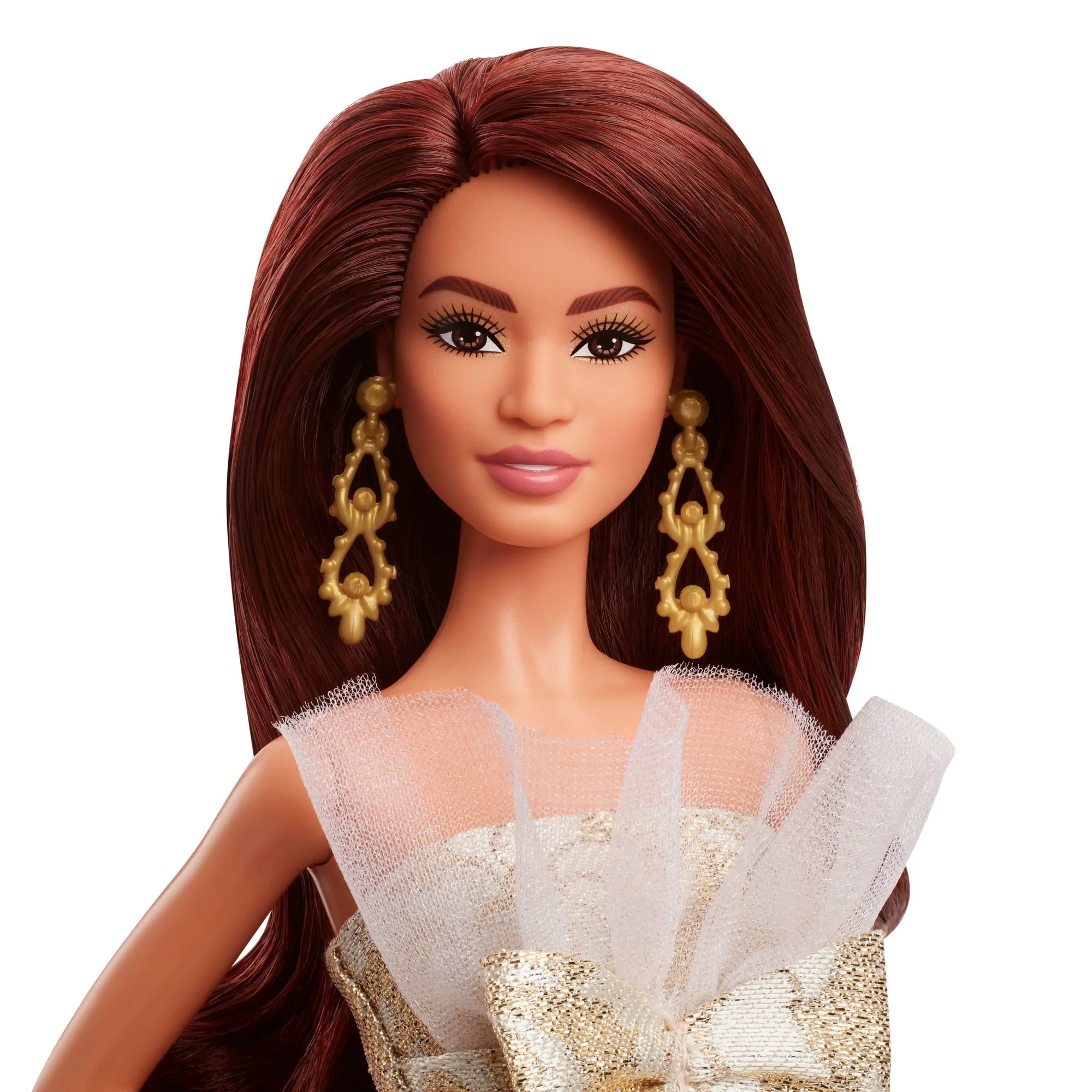 Barbie Signature 2025 Holiday Barbie Modepuppe, Saisonale Sammler, Dunkelhaarig Mit Silber- Und Goldfarbenem Kleid - Image 3