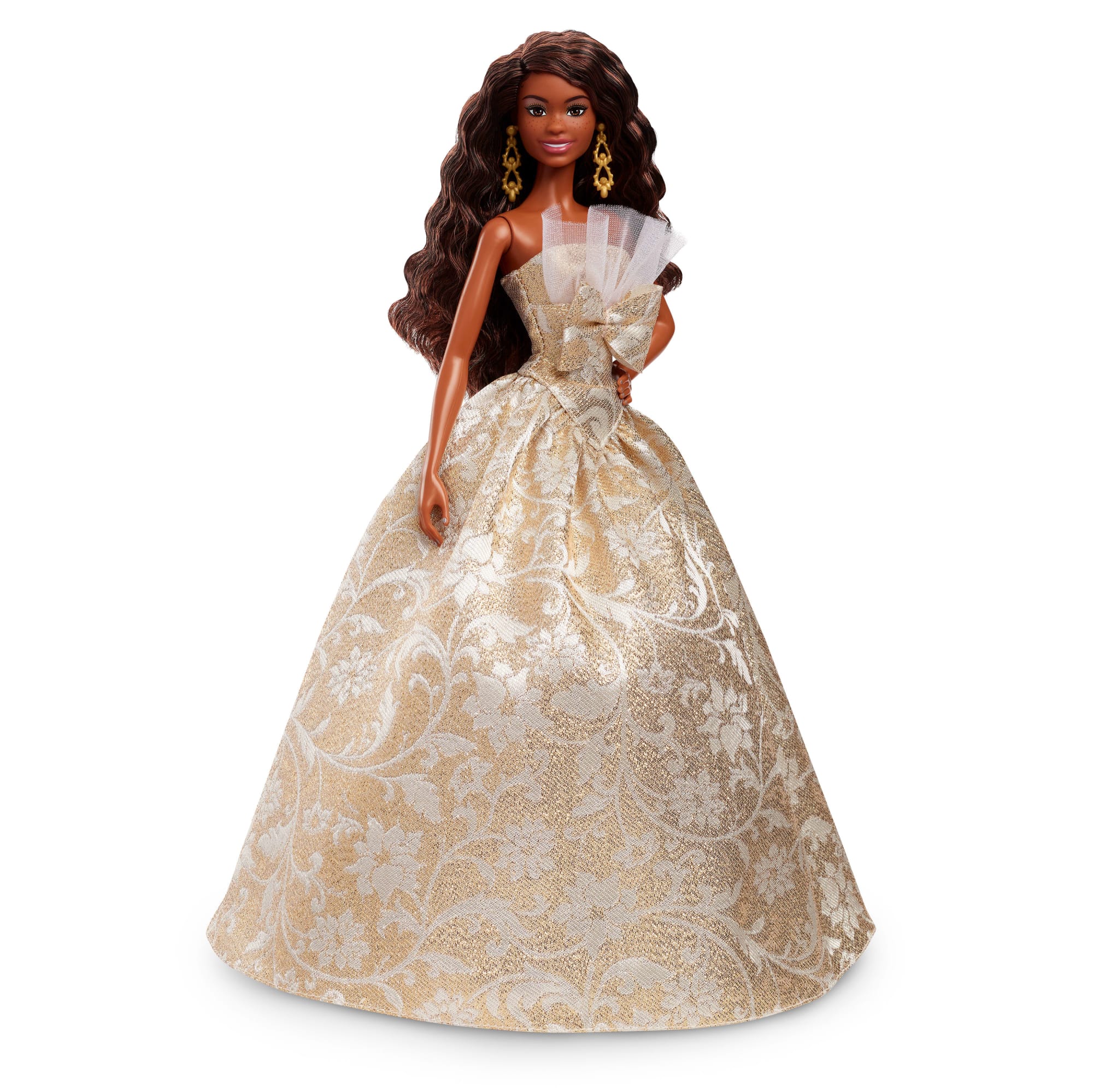 Barbie Signature 2025 Holiday Barbie Modepuppe, Saisonales Sammlergeschenk, Schwarzhaarig Mit Silber- Und Goldfarbenem Kleid - Image 2