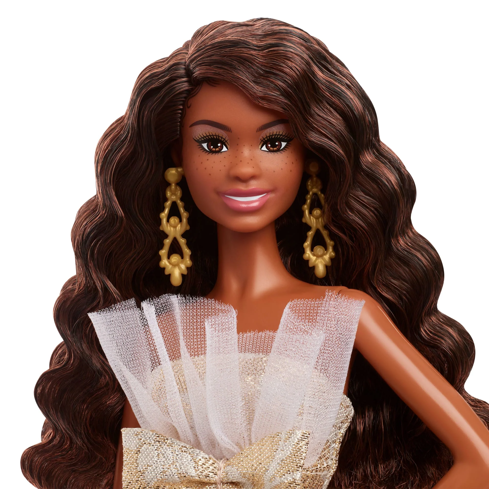 Barbie Signature 2025 Holiday Barbie Modepuppe, Saisonales Sammlergeschenk, Schwarzhaarig Mit Silber- Und Goldfarbenem Kleid - Image 3