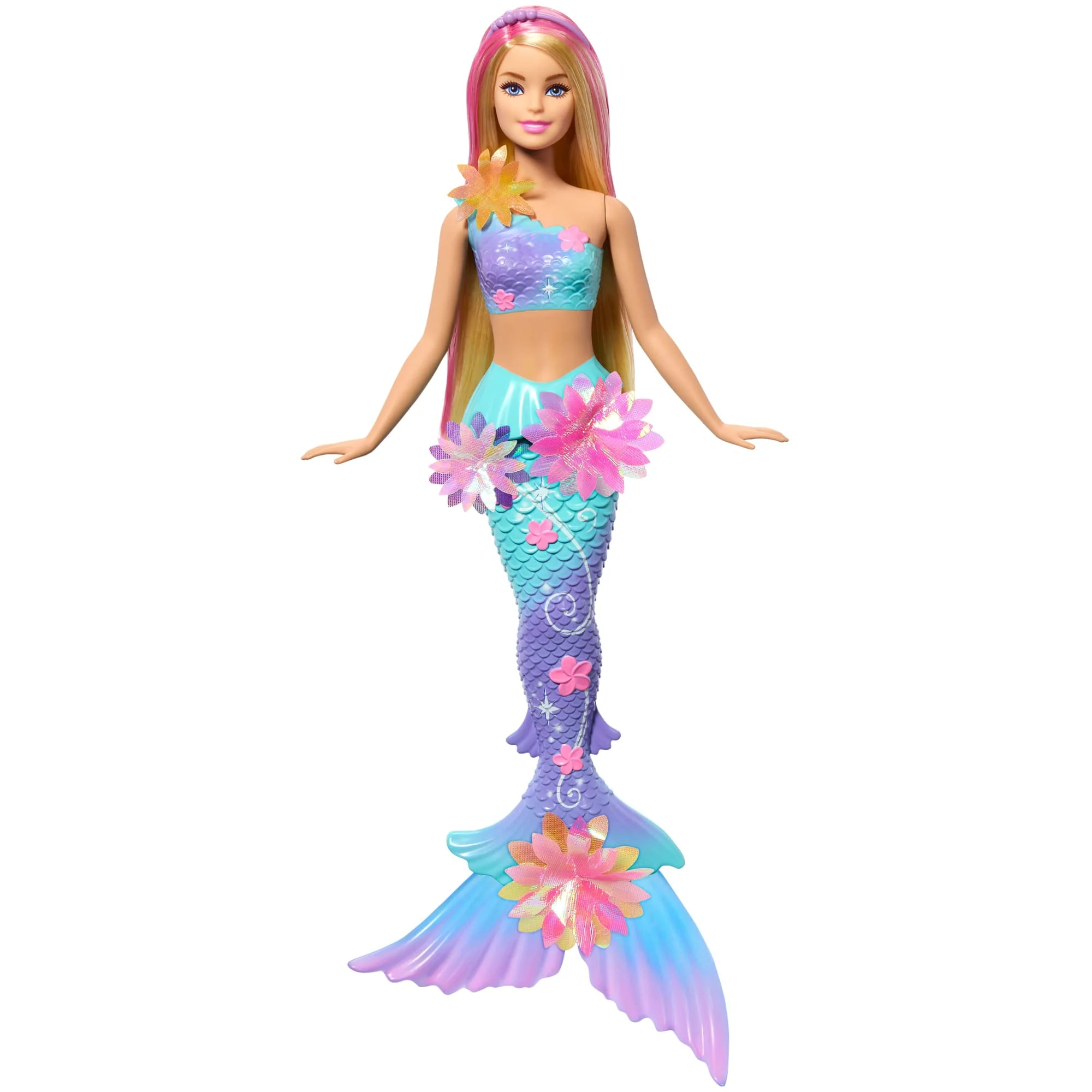 Barbie Sirena Magia Floreale, Bambola Giocattolo Con Sorpresa Magica, Fiori Che Sbocciano E Fascia Con Perle