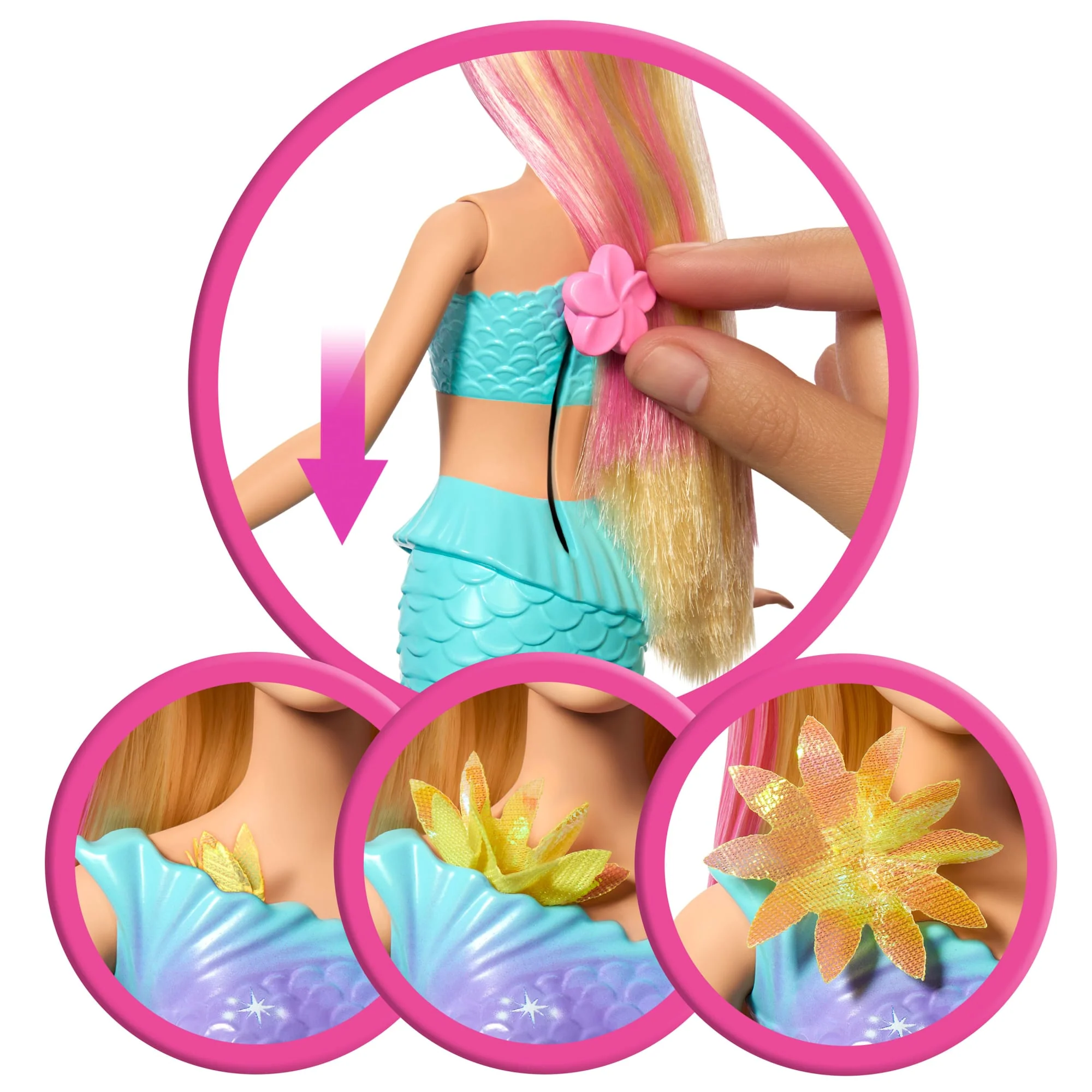 Barbie Sirena Magia Floreale, Bambola Giocattolo Con Sorpresa Magica, Fiori Che Sbocciano E Fascia Con Perle - Image 3