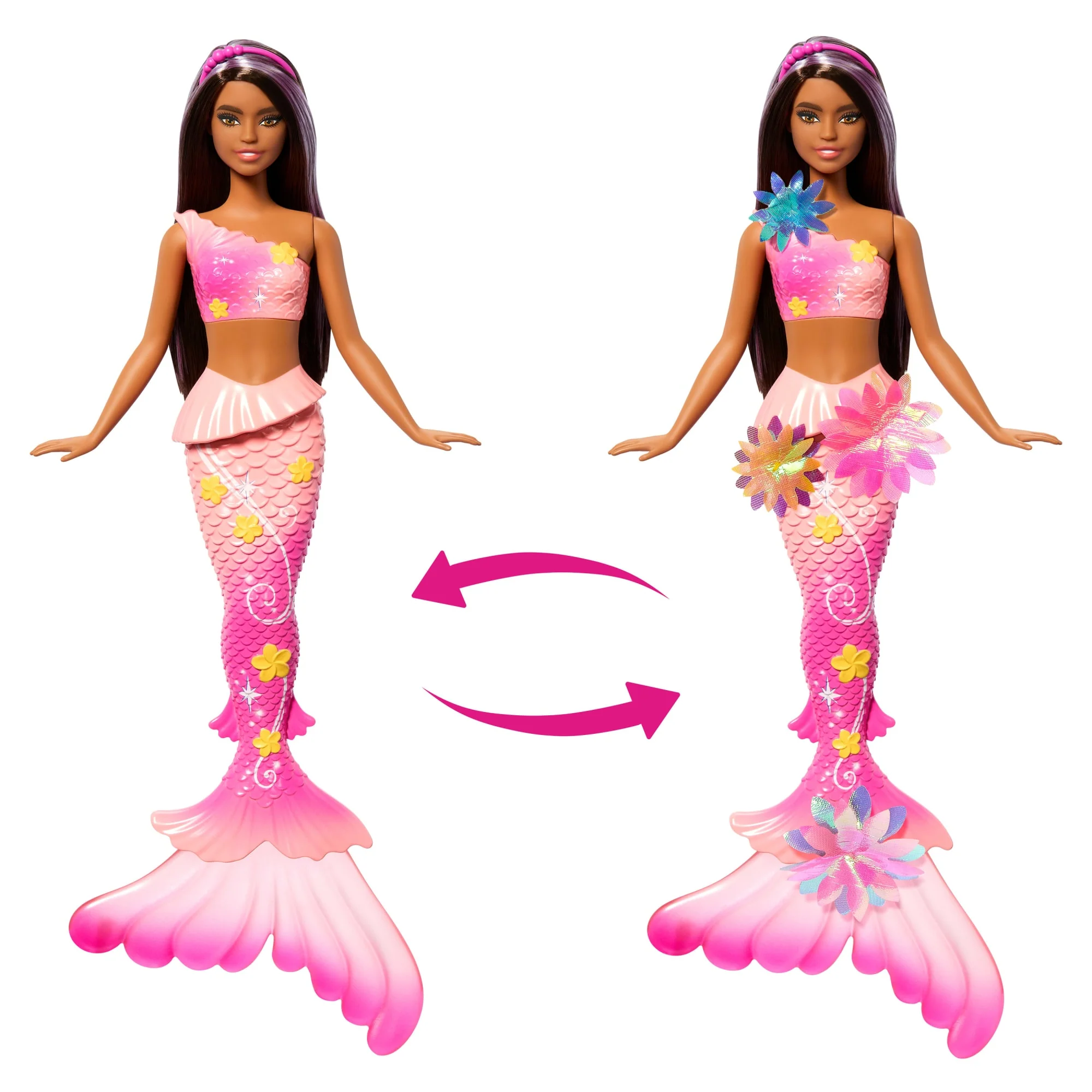 Barbie-Sirène Fleur Magique-Poupée Aux Longs Cheveux Bruns - Image 4