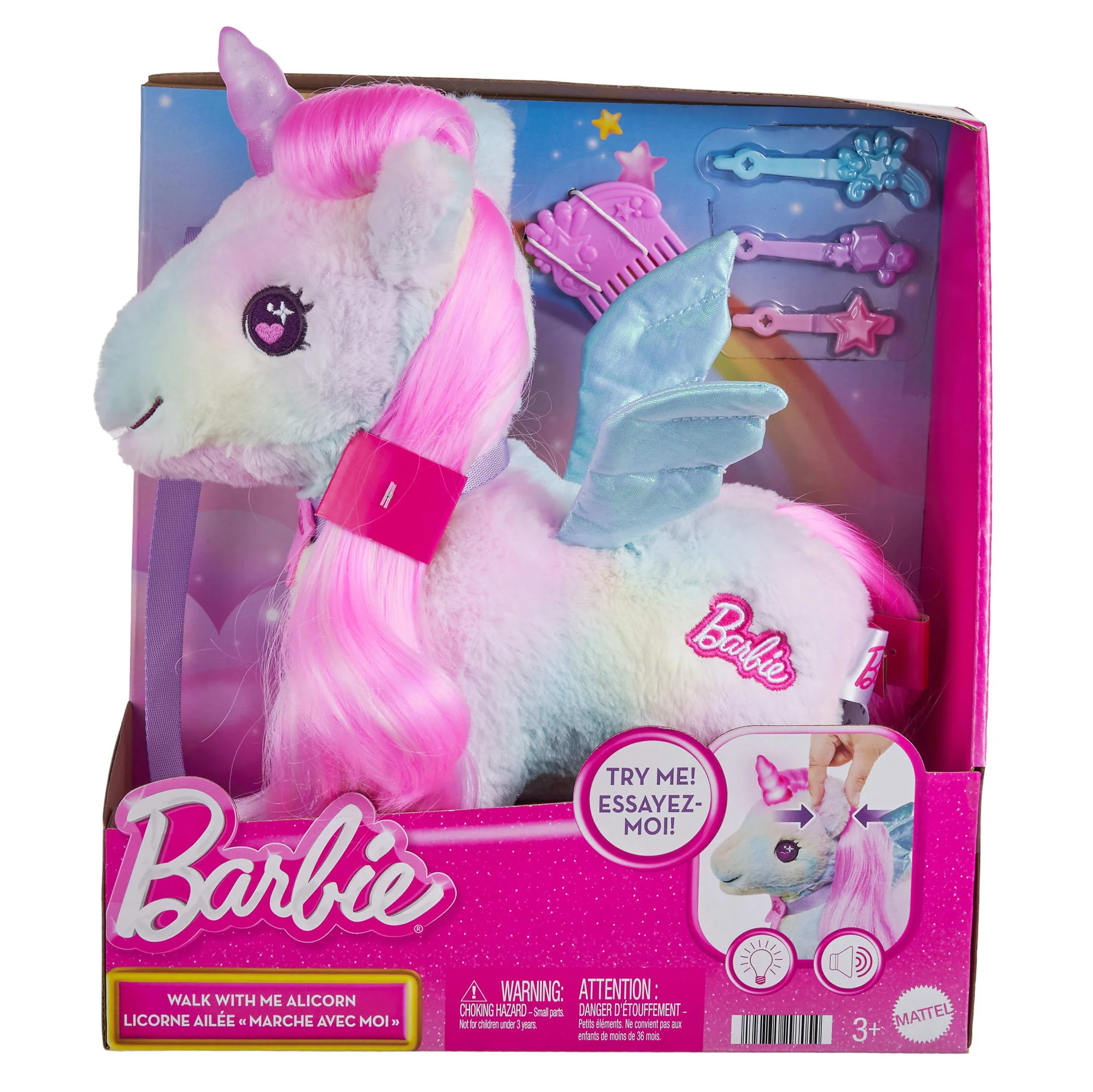 Barbie Spacerowy Jednorożec Pluszak światła i dźwięki Interaktywna zabawka 3+
