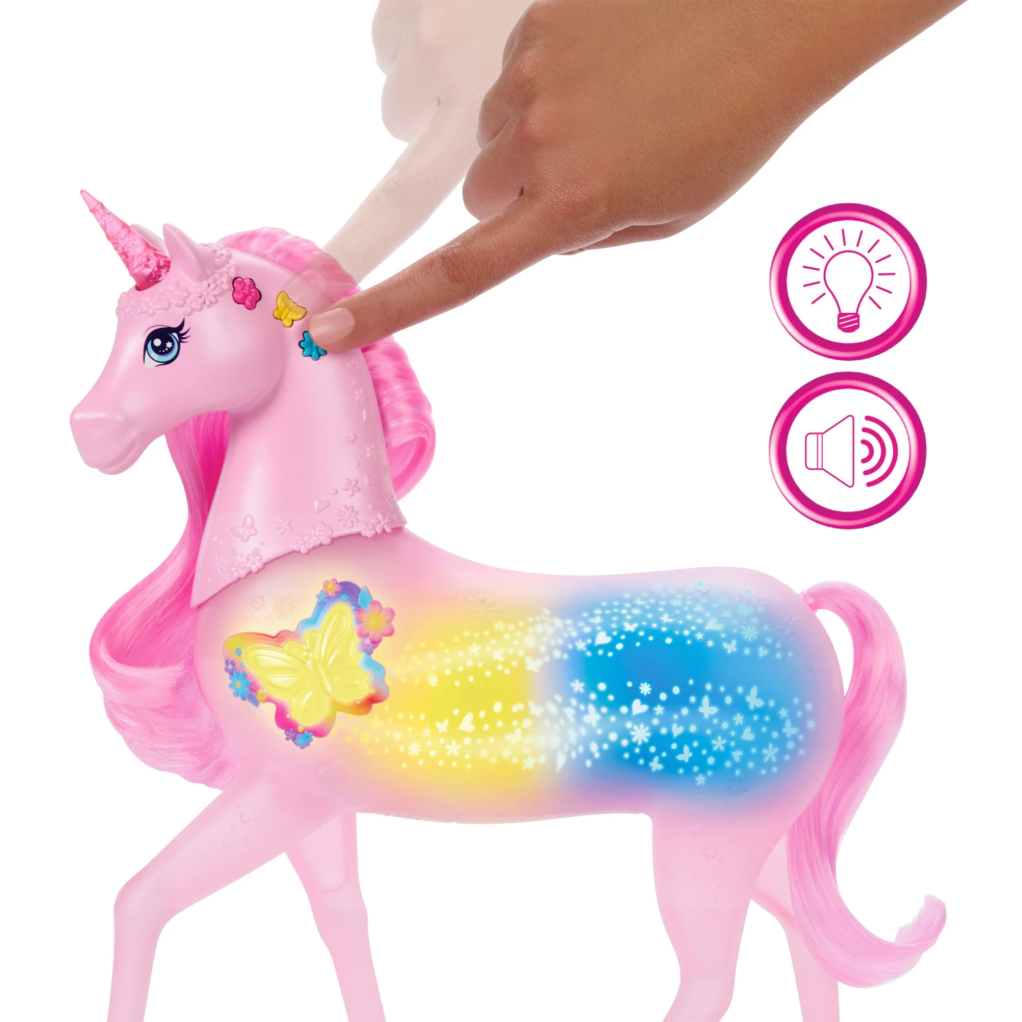 Barbie Sparkle Lights Toy Unicorn With 20 Interactive Combos Of Lights, Sounds & Music - Image 3
