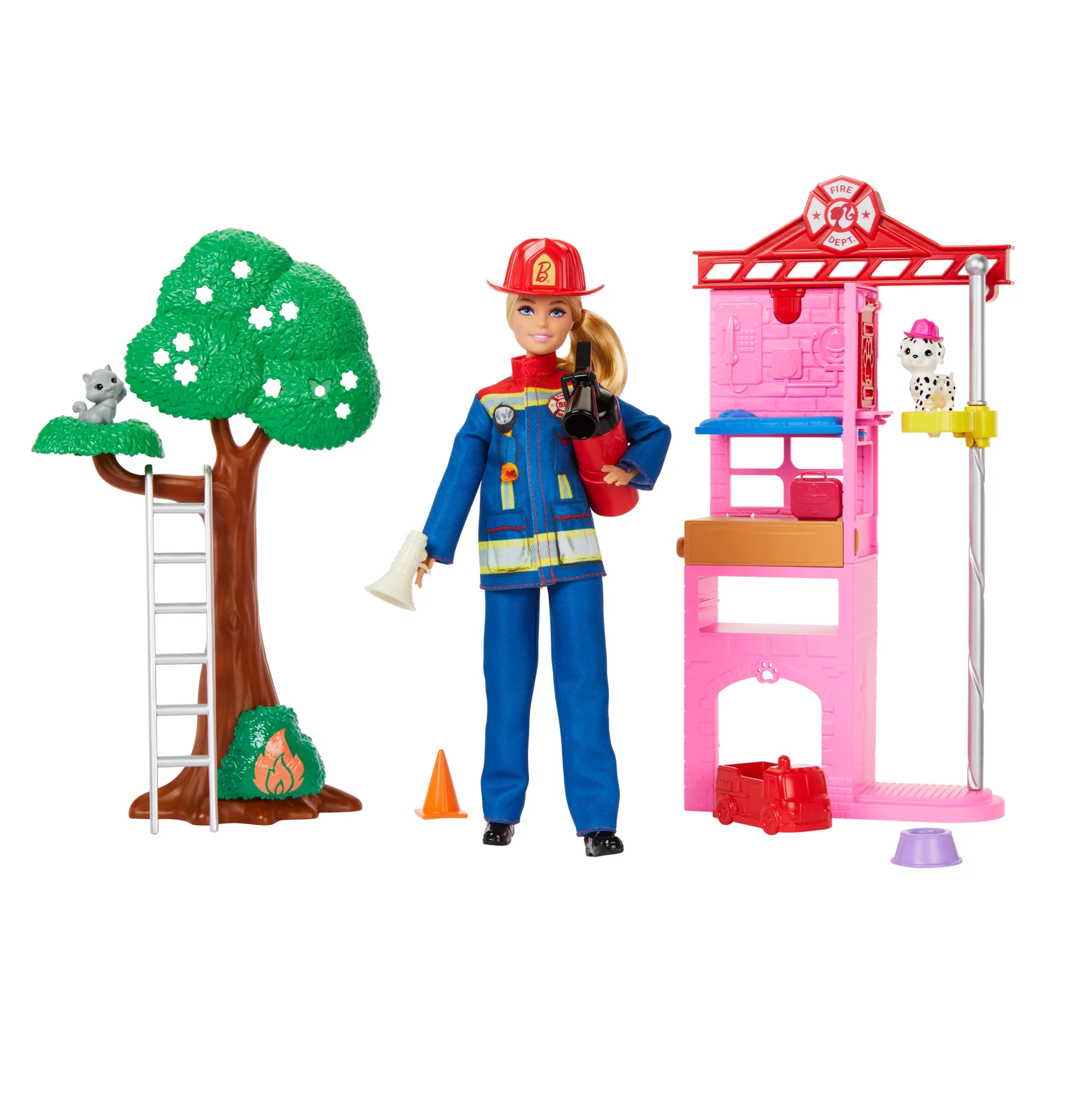 Barbie Strażaczka Zestaw Remiza strażacka, lalka i akcesoria