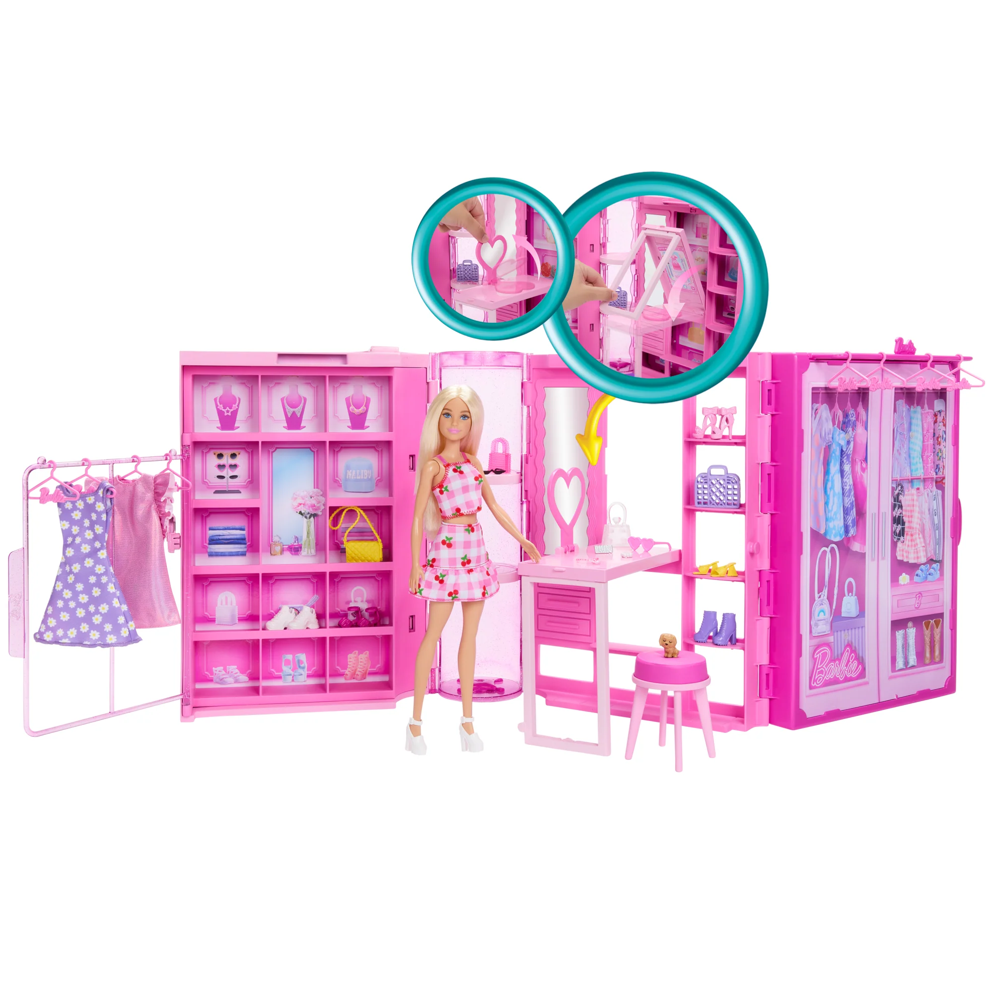 Barbie Super Kledingkast Speelgoedspeelset Met Modepop, Kleding En Accessoires, 90 Cm Breed Met Meer Dan 25 Onderdelen - Image 3