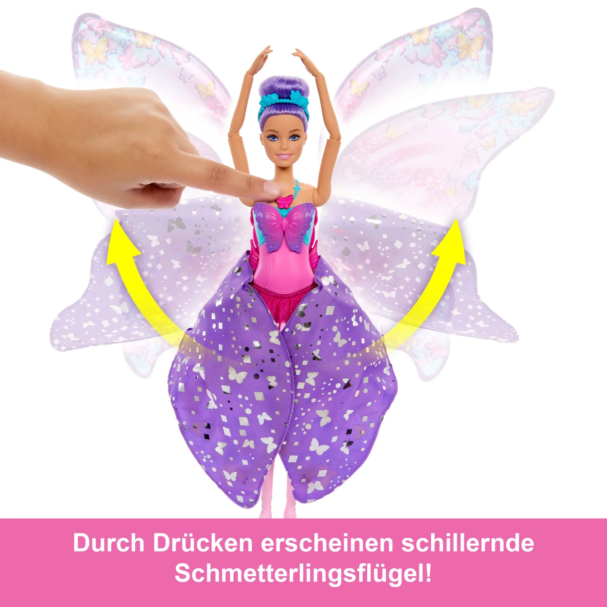 Barbie Tanz Und Flatter Puppe Mit 2-In-1-Verwandlung Von Der Tänzerin Zum Schmetterling, Violette Haare - Image 3