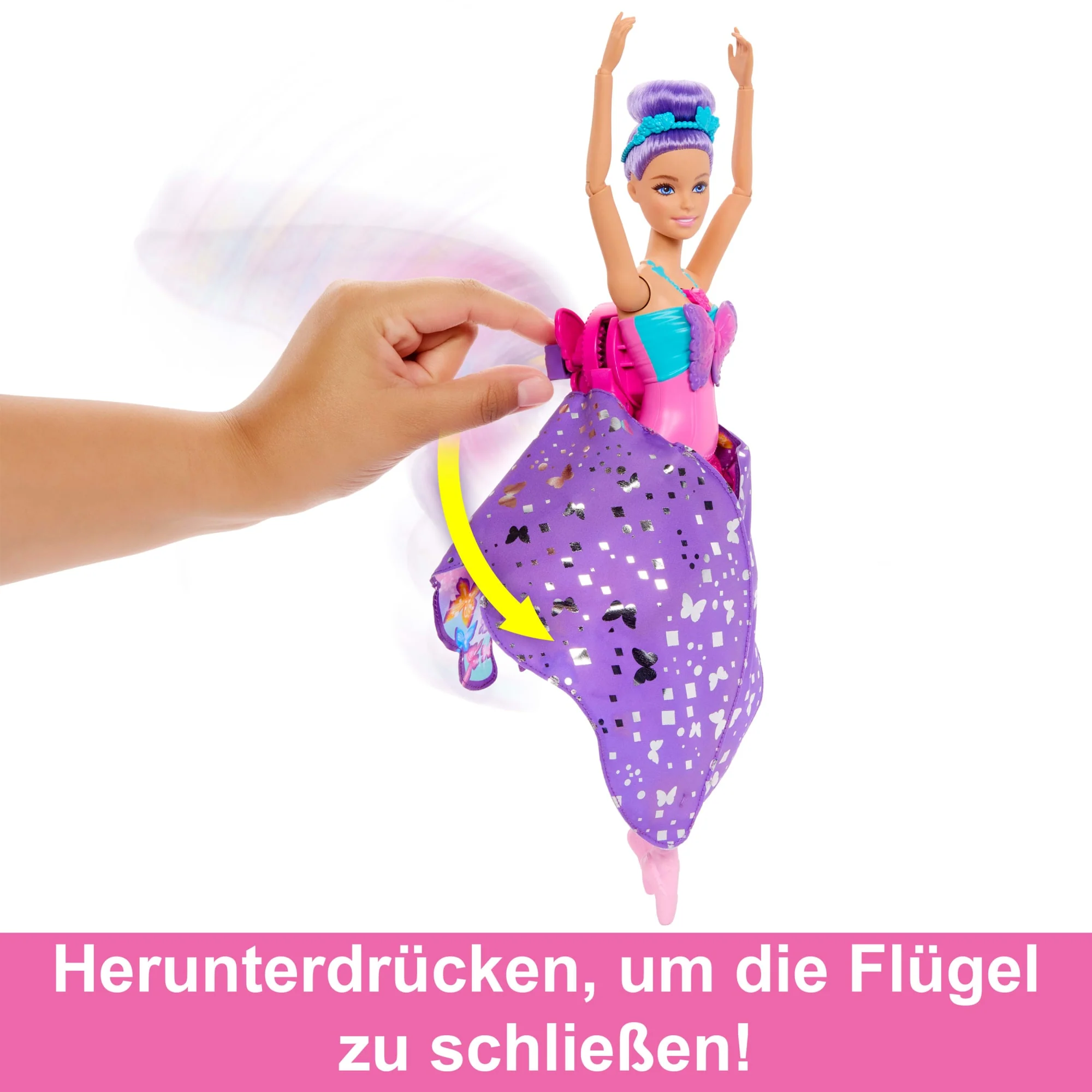 Barbie Tanz Und Flatter Puppe Mit 2-In-1-Verwandlung Von Der Tänzerin Zum Schmetterling, Violette Haare - Image 4