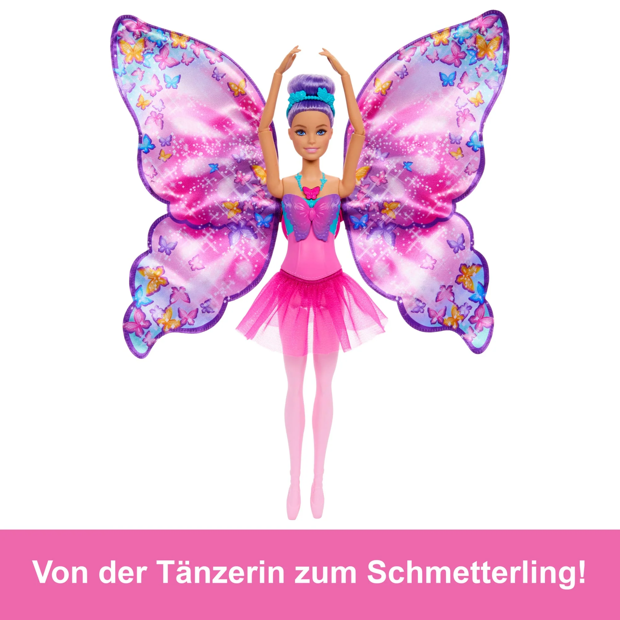 Barbie Tanz Und Flatter Puppe Mit 2-In-1-Verwandlung Von Der Tänzerin Zum Schmetterling, Violette Haare - Image 5