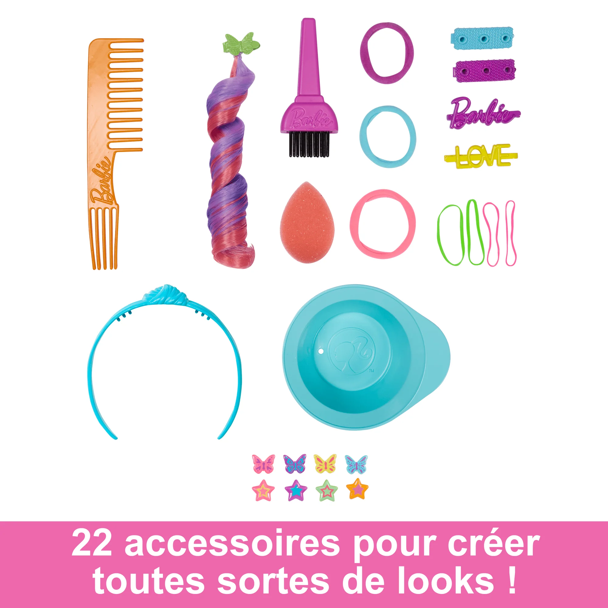 Barbie-Ultra Chevelure-Tête À Coiffer Brune Frisée Mèches Arc-En-Ciel - Image 3