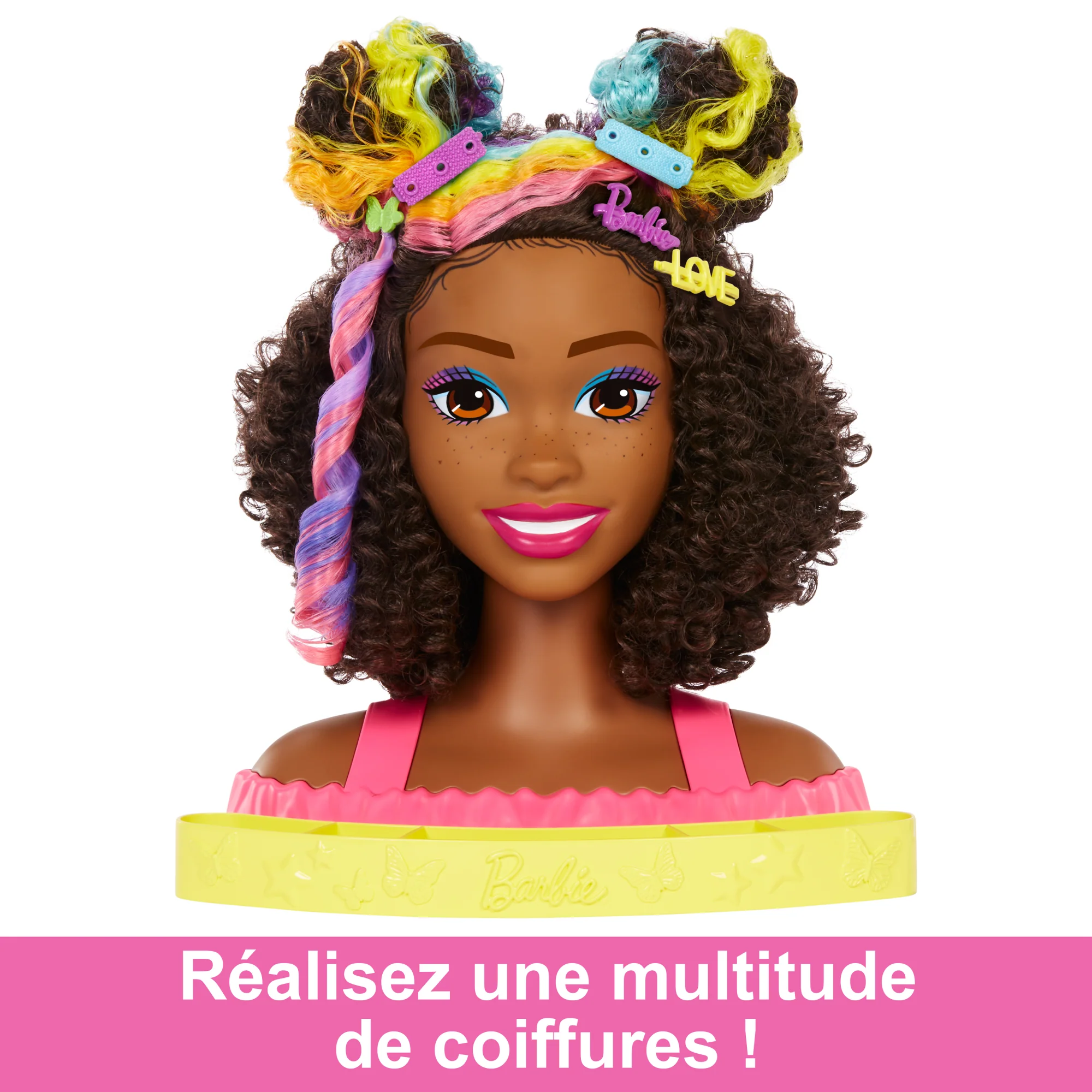 Barbie-Ultra Chevelure-Tête À Coiffer Brune Frisée Mèches Arc-En-Ciel - Image 4