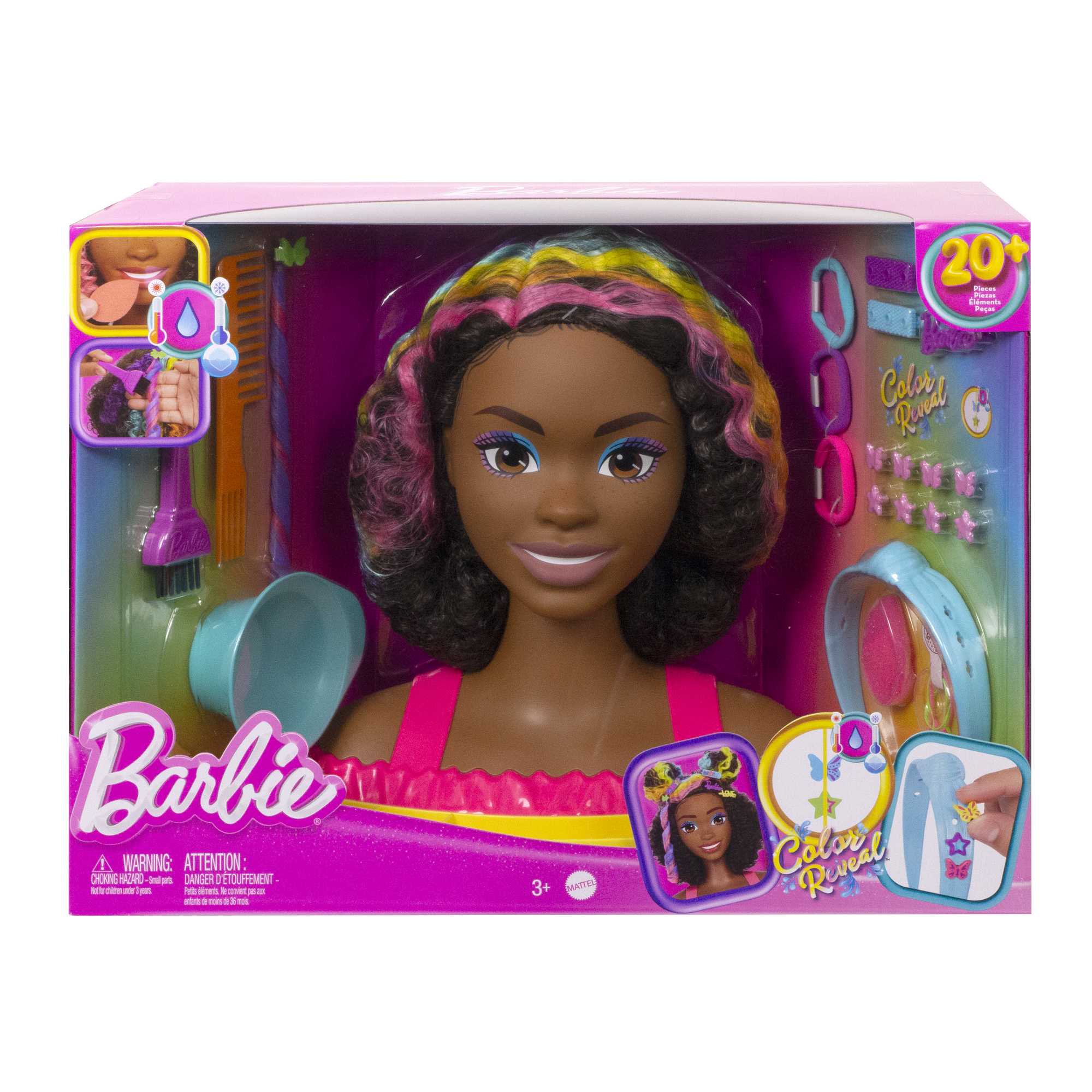 Barbie-Ultra Chevelure-Tête À Coiffer Brune Frisée Mèches Arc-En-Ciel - Image 6