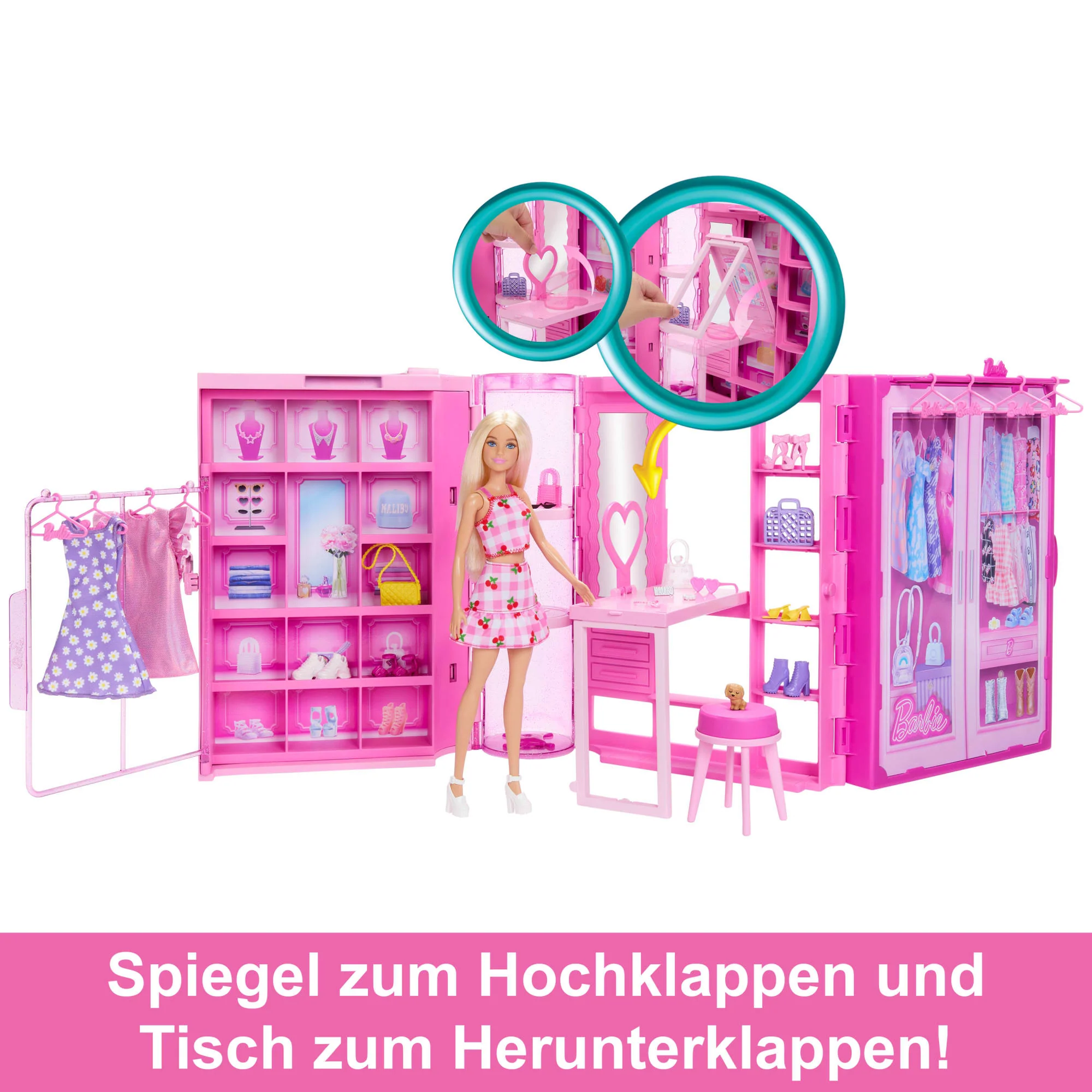 Barbie Traumkleiderschrank Spielzeug, Spielset Mit Modepuppe, Moden Und Accessoires, Knapp 1 M Breit Mit Mehr Als 25 Teilen - Image 3