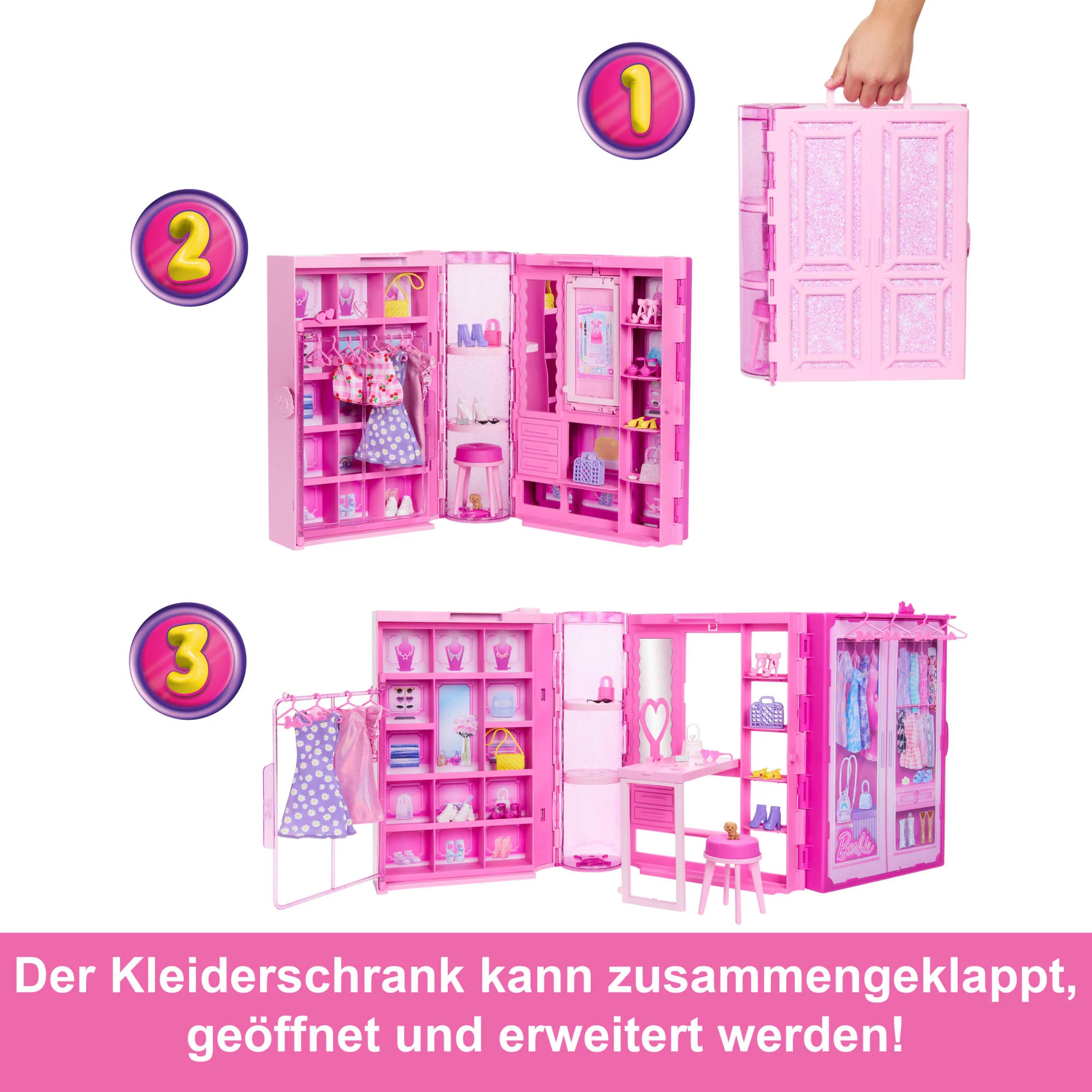 Barbie Traumkleiderschrank Spielzeug, Spielset Mit Modepuppe, Moden Und Accessoires, Knapp 1 M Breit Mit Mehr Als 25 Teilen - Image 4