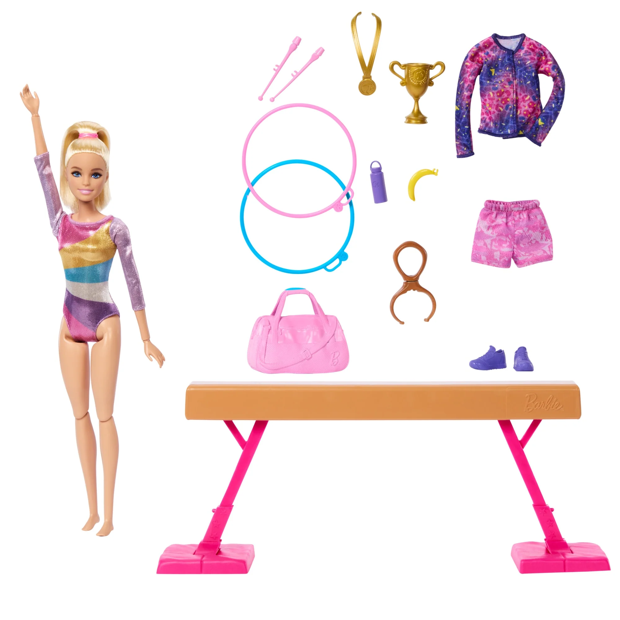 Barbie Turnen Speelset Met Blonde Modepop, Evenwichtsbalk, 10+ Accessoires En Saltofunctie - Image 2
