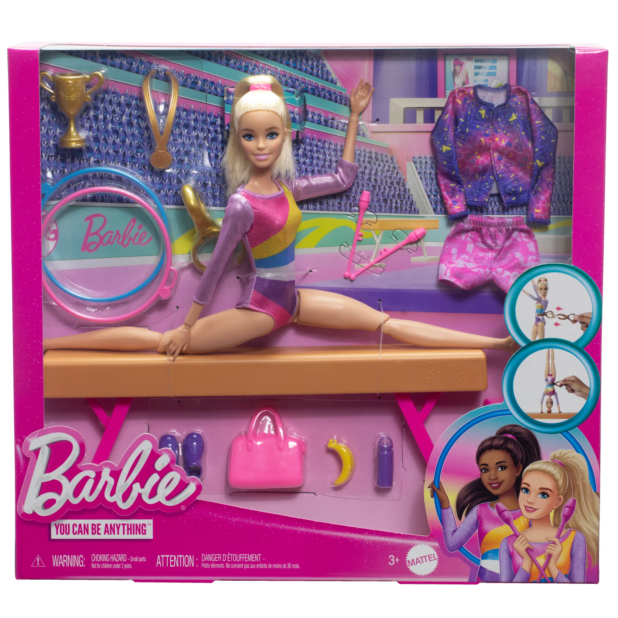 Barbie Turnen Speelset Met Blonde Modepop, Evenwichtsbalk, 10+ Accessoires En Saltofunctie - Image 6