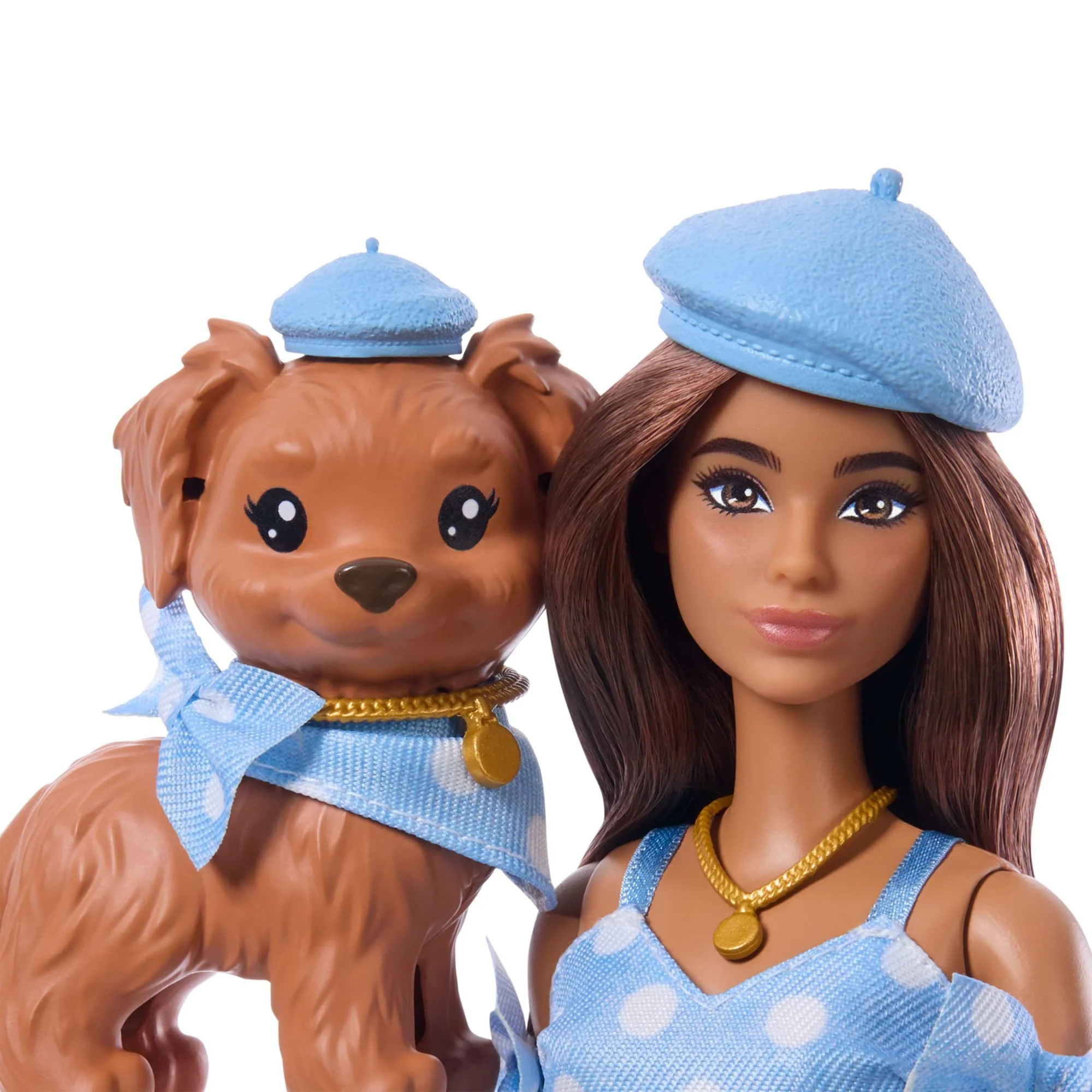 Barbie Twinning Looks, Bambola Alla Moda Con Cagnolino, Accessori E Abiti Azzurri Abbinati, Castana - Image 2