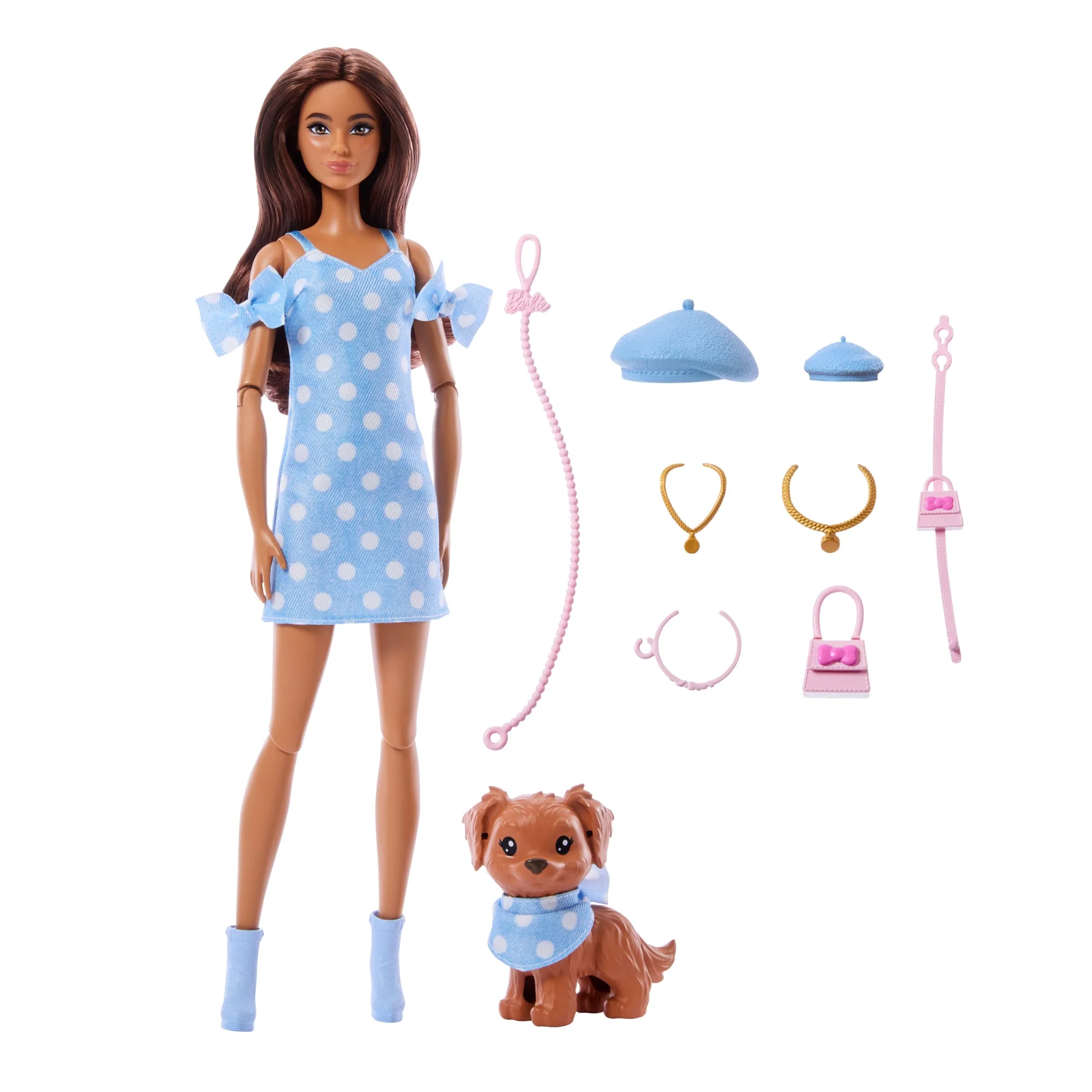 Barbie Twinning Looks, Bambola Alla Moda Con Cagnolino, Accessori E Abiti Azzurri Abbinati, Castana - Image 4