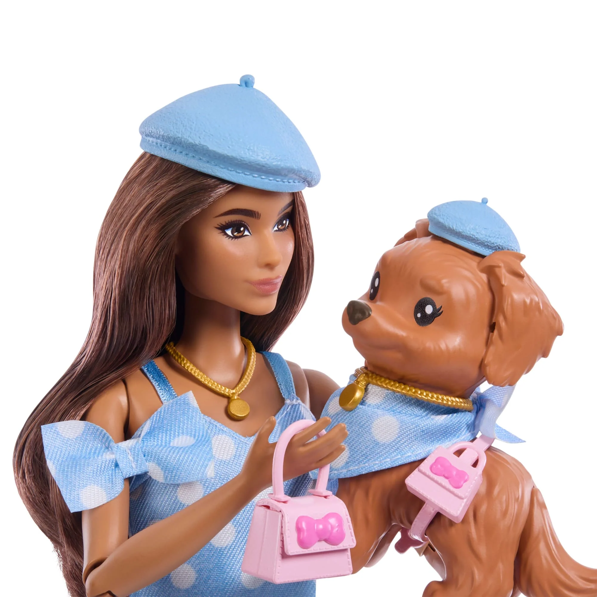 Uyumlu Mavi Kıyafetleri Ve Aksesuarlarıyla Barbie Uyumlu DOStlar Kahverengi Saçlı Bebek Ve Köpekçiği - Image 4