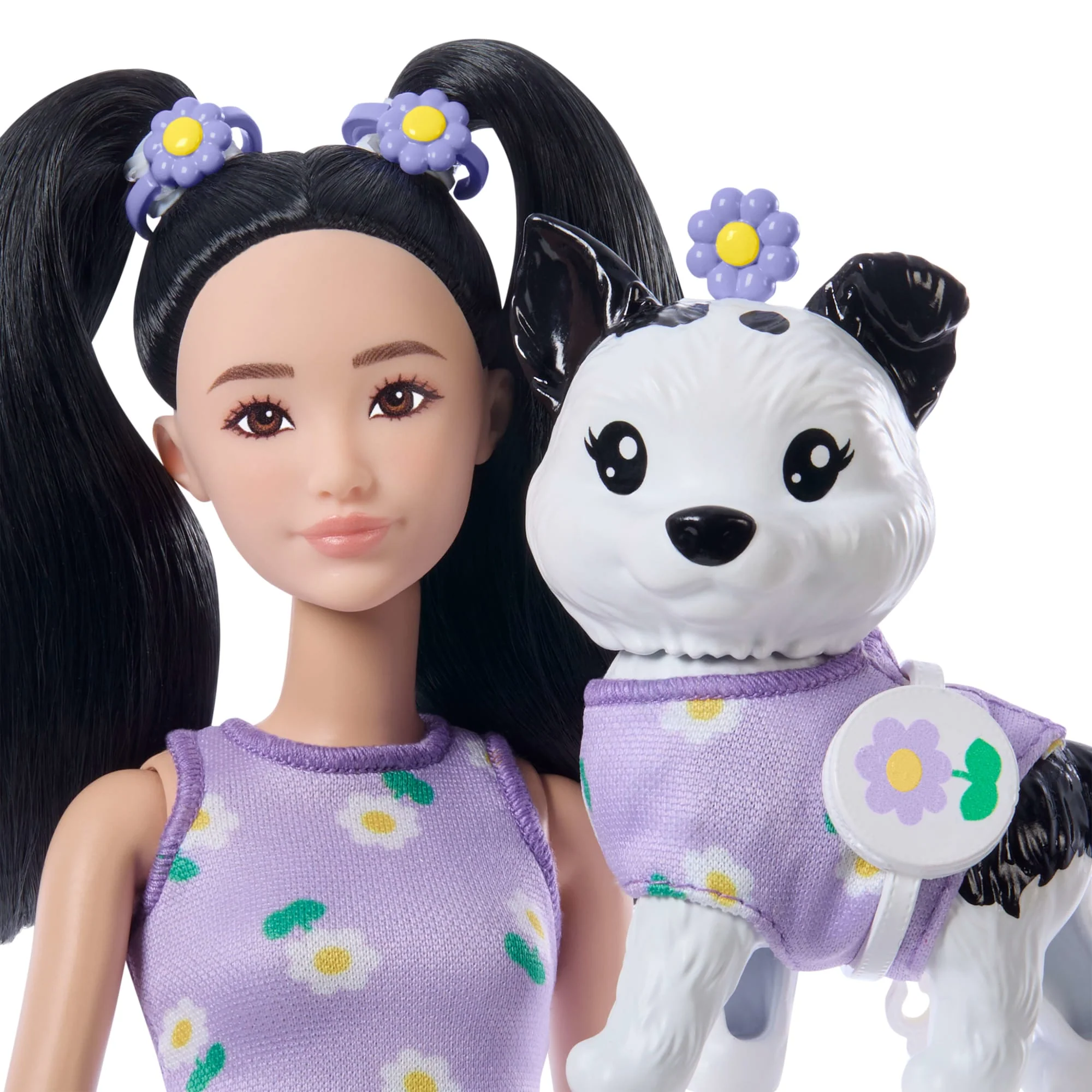 Uyumlu Mor Kıyafetleri Ve Aksesuarlarıyla Barbie Uyumlu DOStlar Siyah Saçlı Bebek Ve Köpekçiği - Image 3