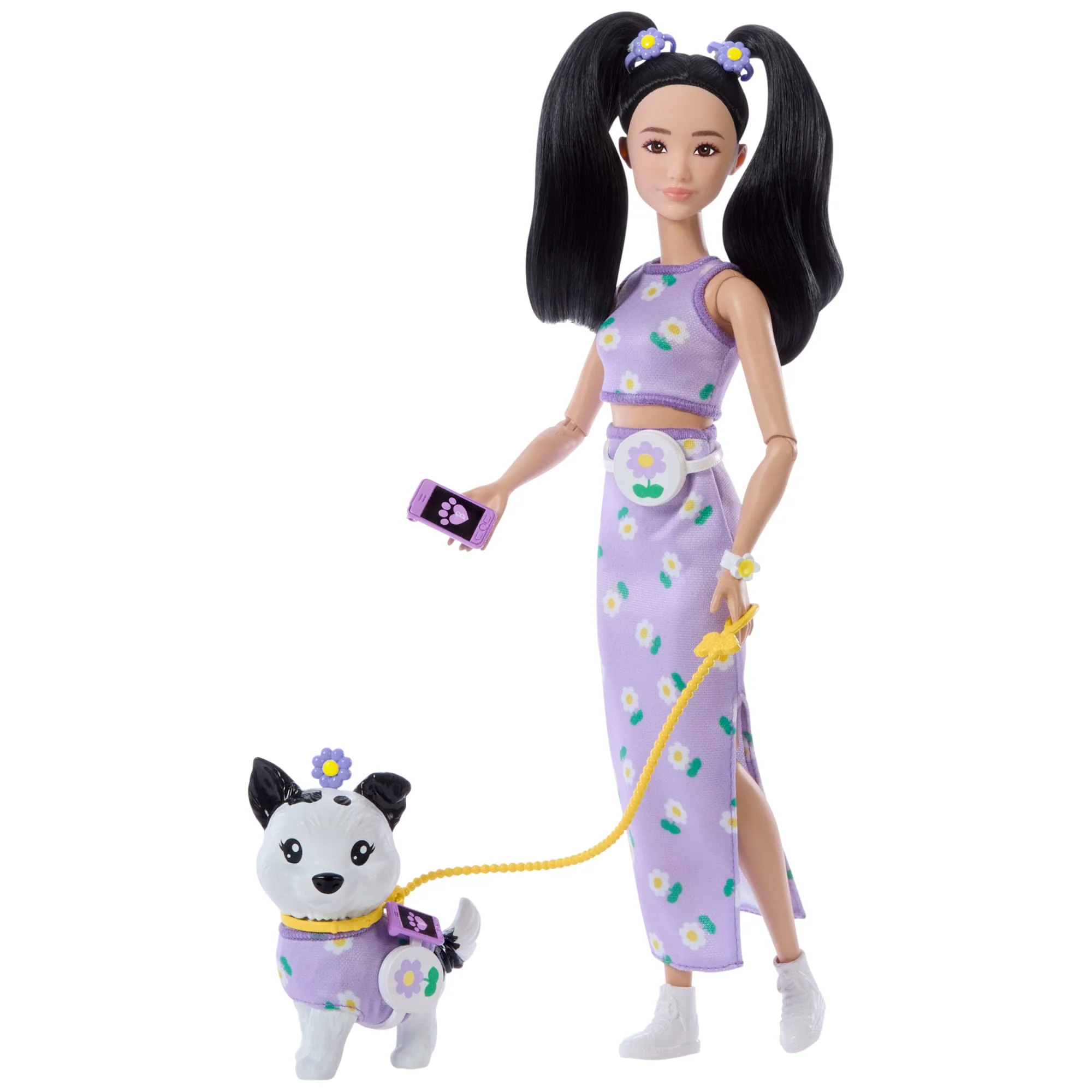 Uyumlu Mor Kıyafetleri Ve Aksesuarlarıyla Barbie Uyumlu DOStlar Siyah Saçlı Bebek Ve Köpekçiği - Image 4