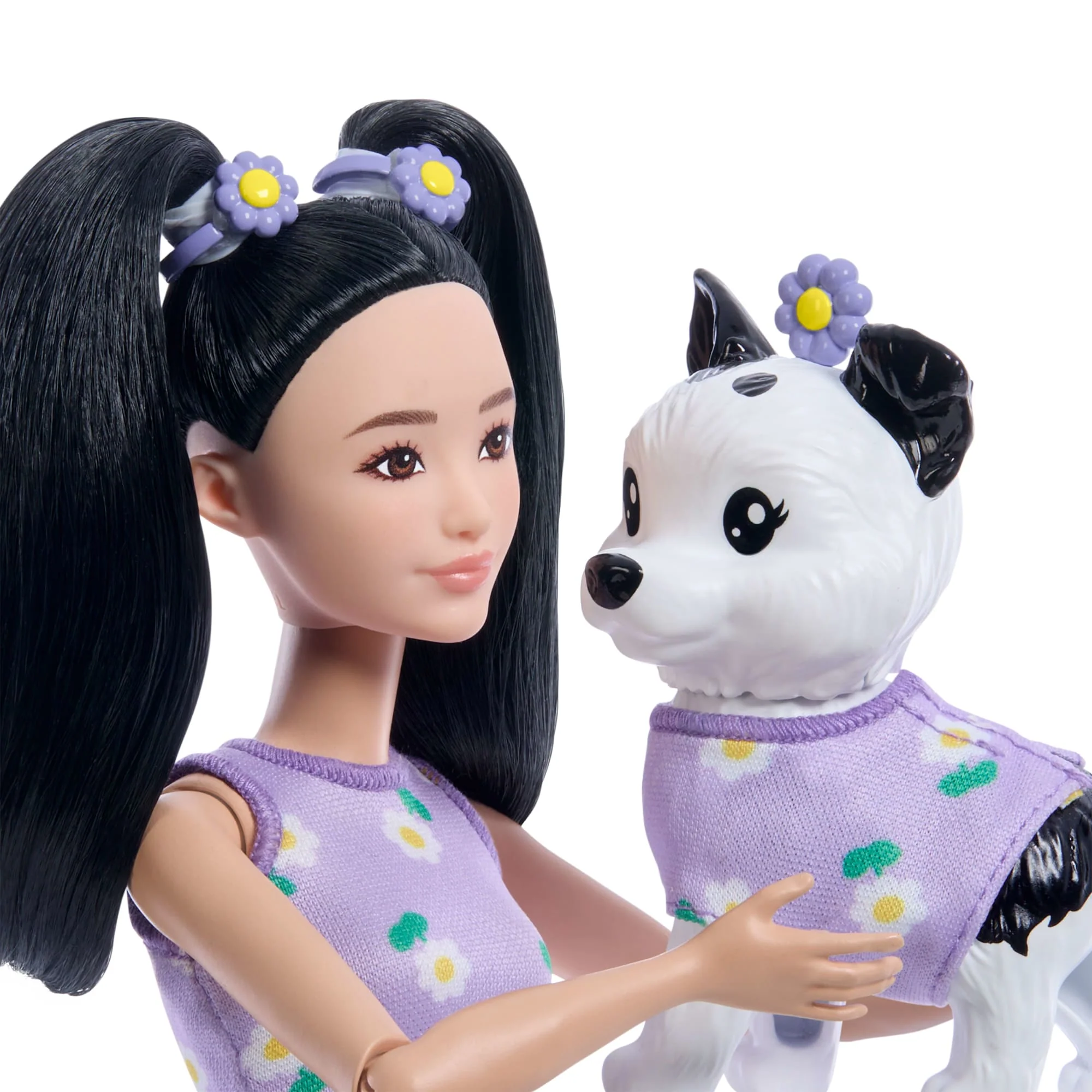 Uyumlu Mor Kıyafetleri Ve Aksesuarlarıyla Barbie Uyumlu DOStlar Siyah Saçlı Bebek Ve Köpekçiği - Image 5