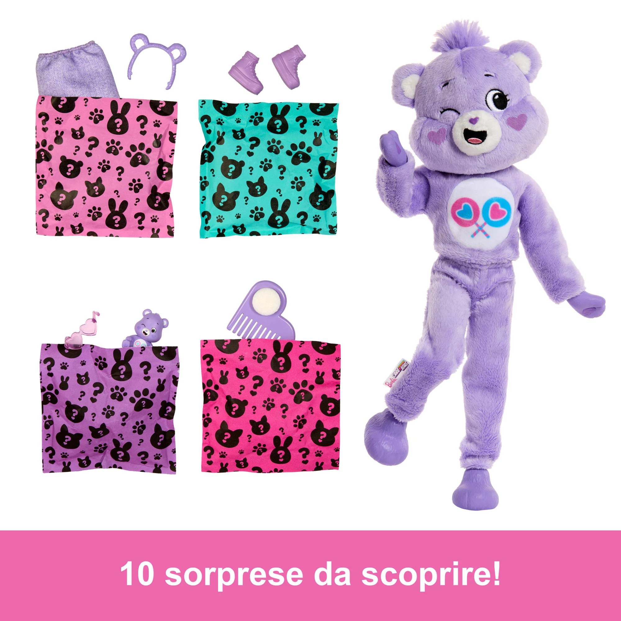Bambola Barbie Cutie Reveal Serie Care Bears Con Accessori in Costume Di Peluche Share Bear, 10 Sorprese - Image 3