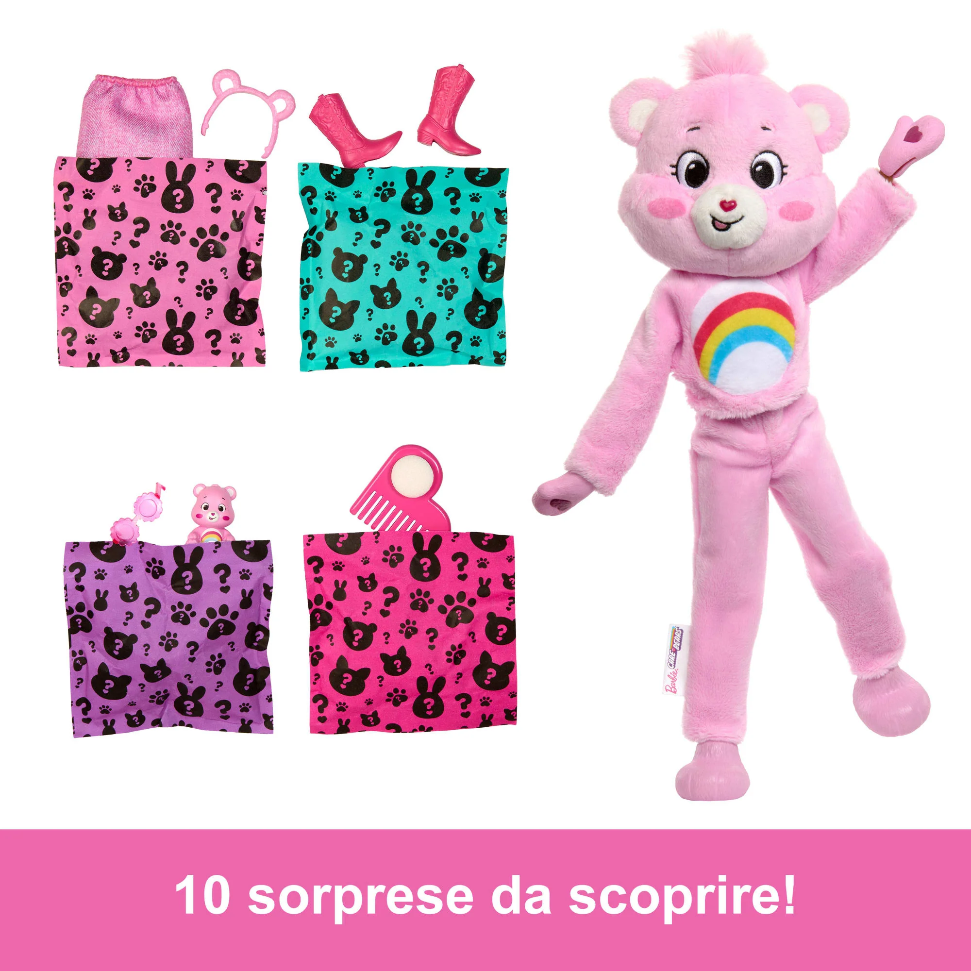 Bambola Barbie Cutie Reveal Serie Care Bears Con Accessori in Costume Di Peluche Di Cheer Bear, 10 Sorprese - Image 3