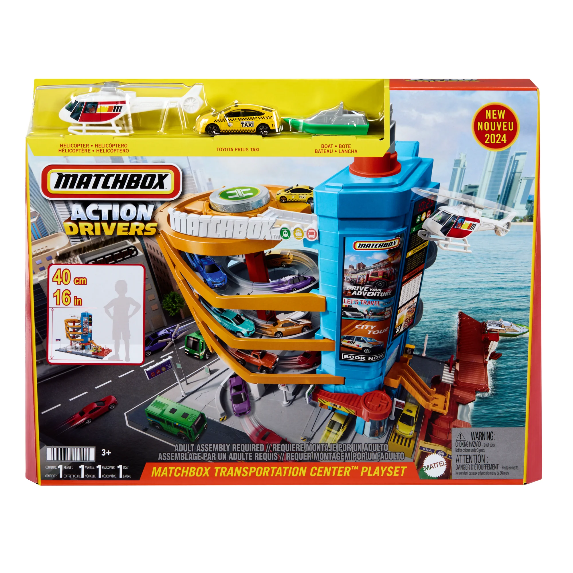Centro De Transporte De Action Drivers De Matchbox Con Un Taxi, Un Barco Y Un Helicóptero A Escala 1:64, Además De Un Accesorio De Vendedor De Comida (3 Vehículos, 1 Accesorio) - Image 4